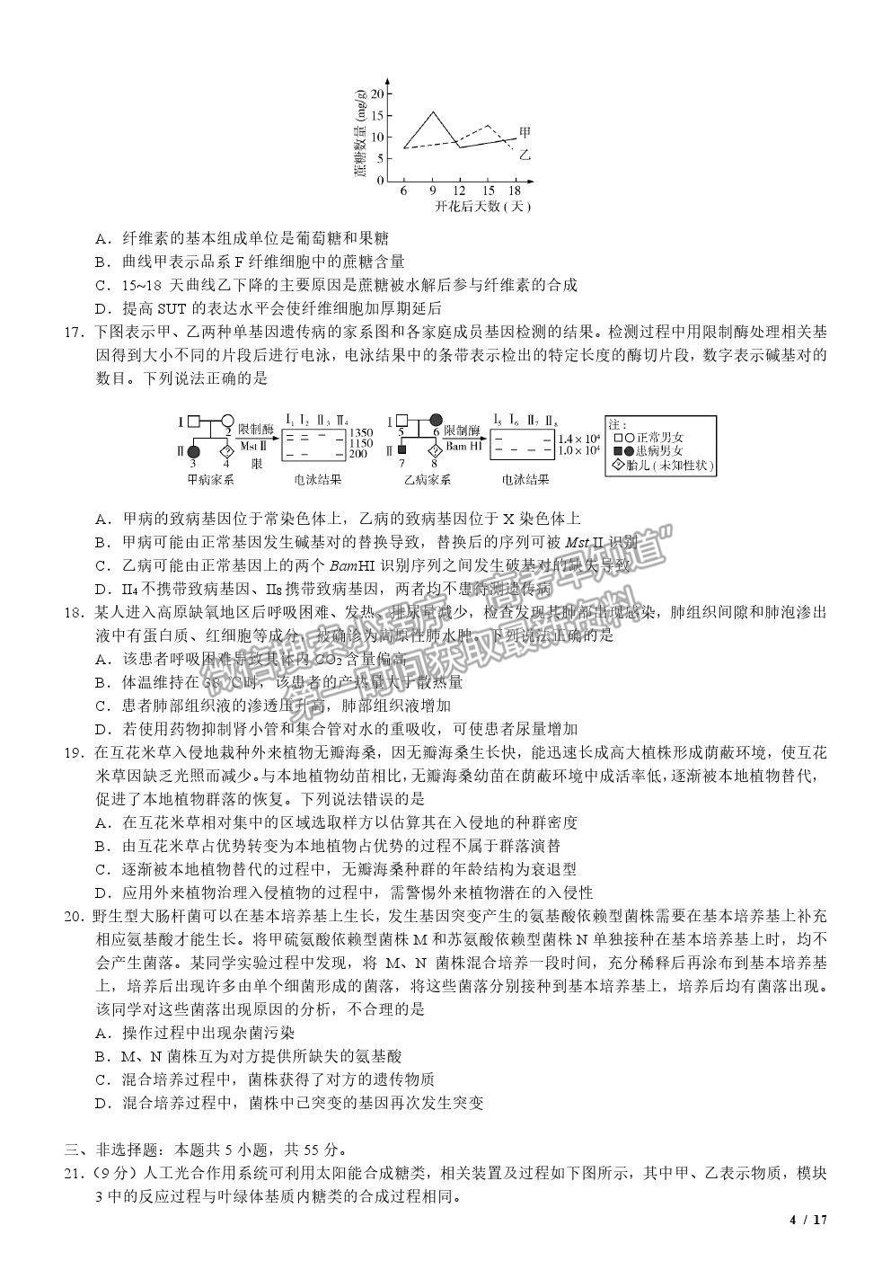 2020新高考I卷真題生物試卷及參考答案