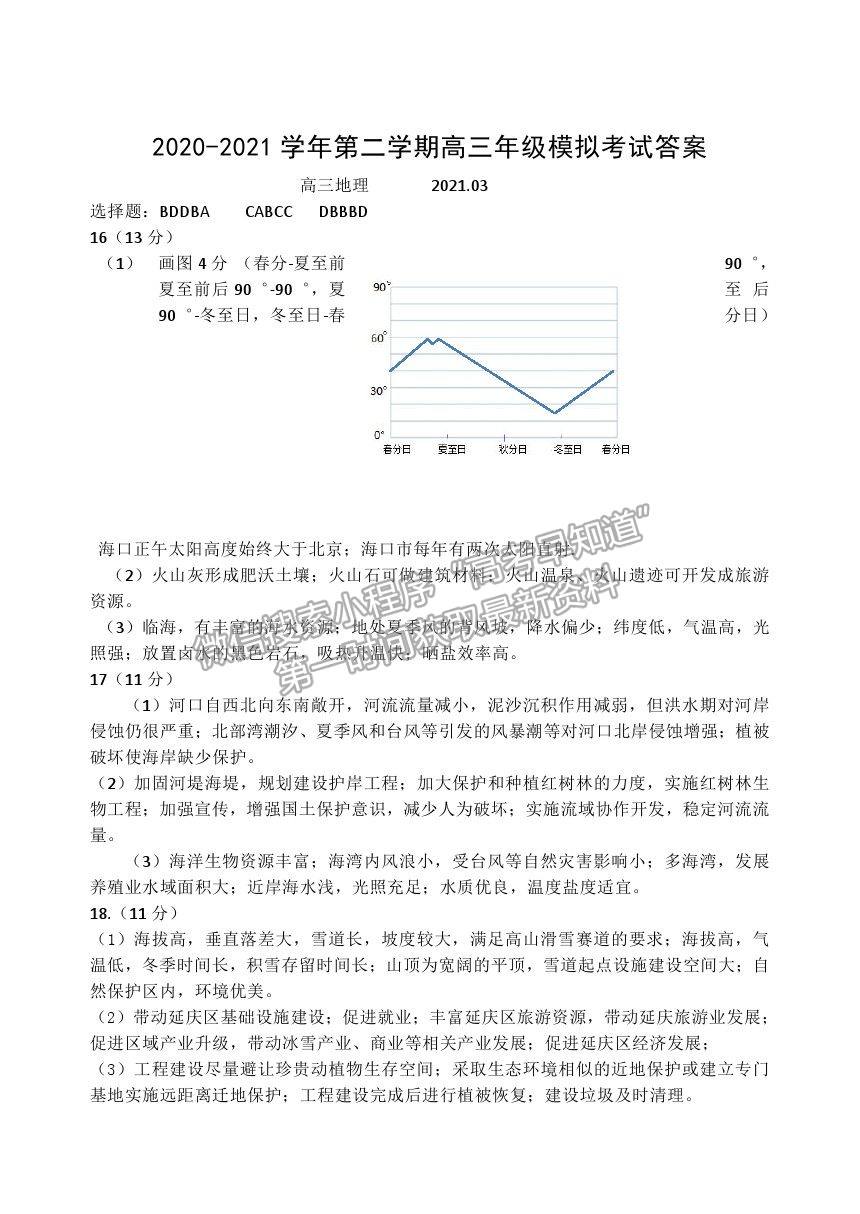 2021北京市延慶區(qū)高考一模地理試卷及答案