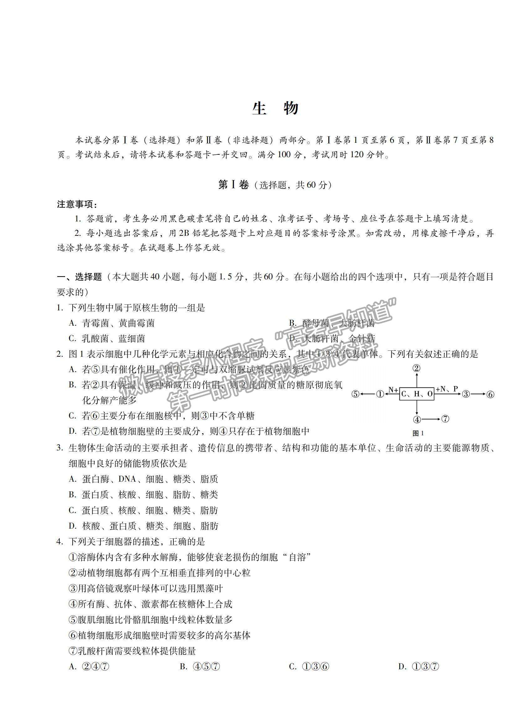 2021云南省尋甸回族彝族自治縣民族中學高一下學期第三次月考生物試卷及答案