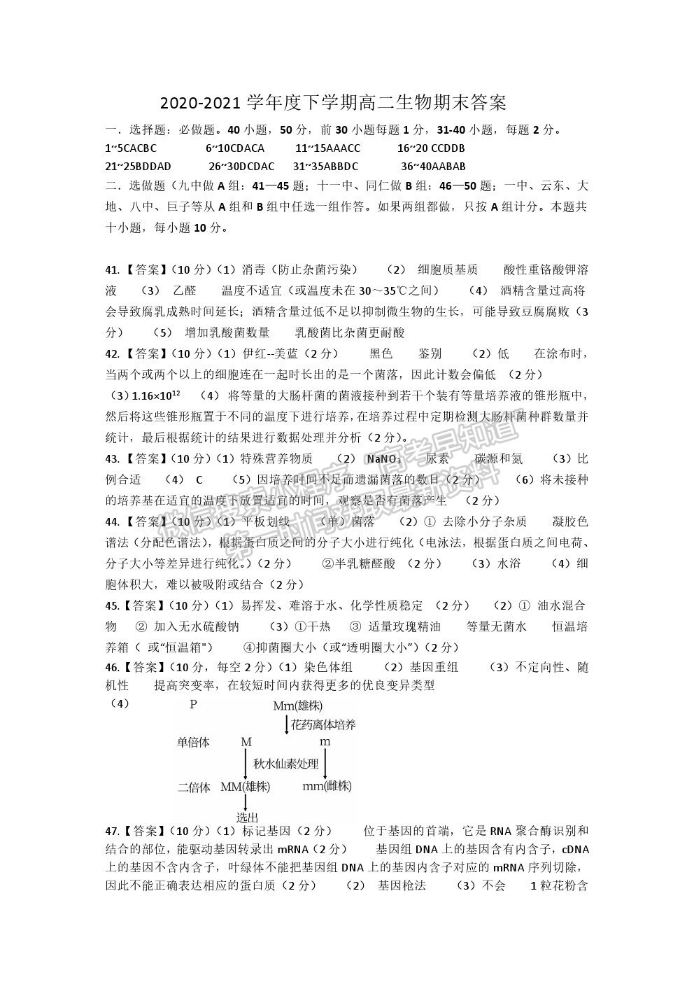 2021山西省朔州市懷仁市高二下學期期末考試生物試卷及答案