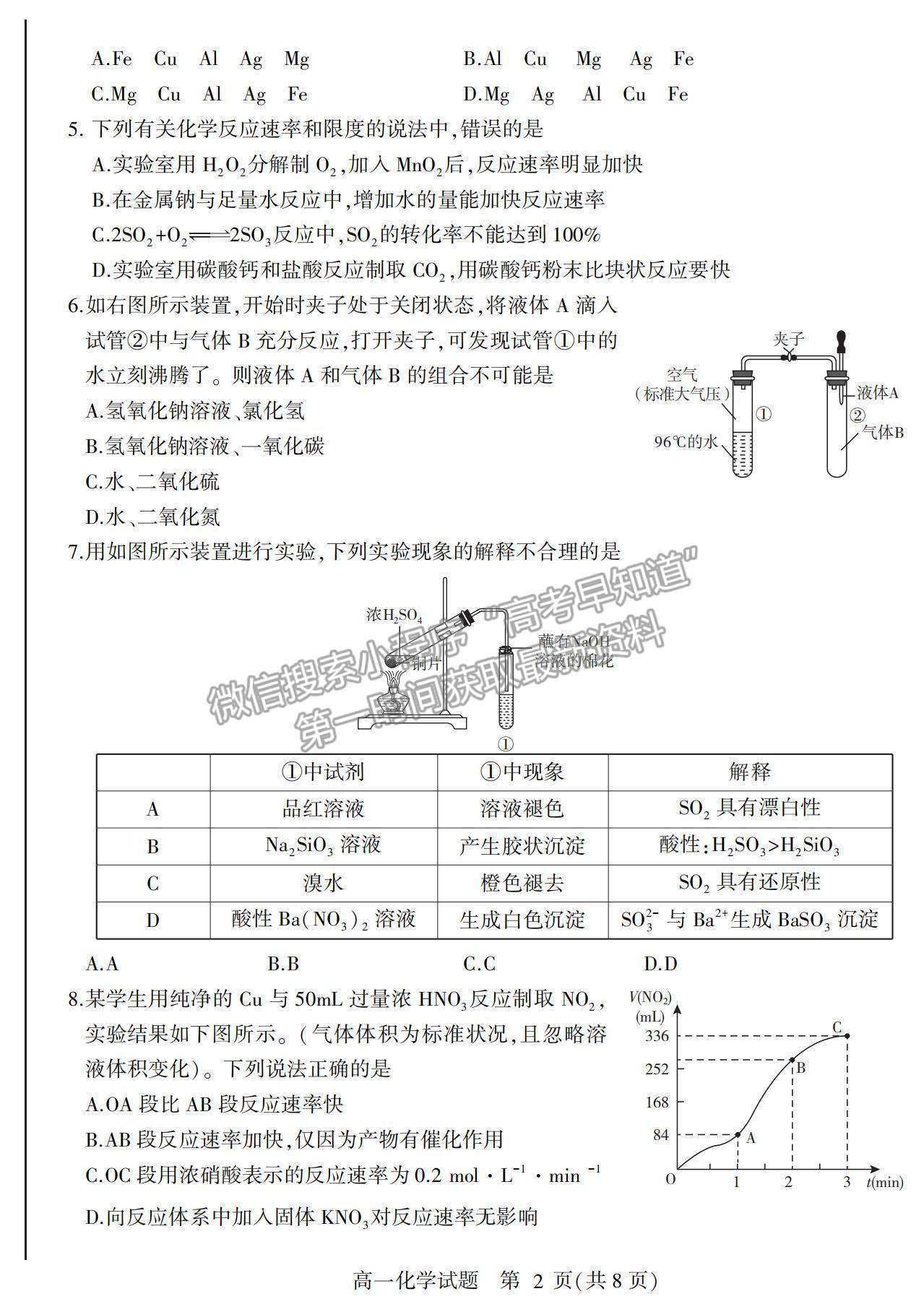 2021山東省臨沂市蘭山區(qū)、蘭陵縣高一下學期期中考試化學試卷及答案