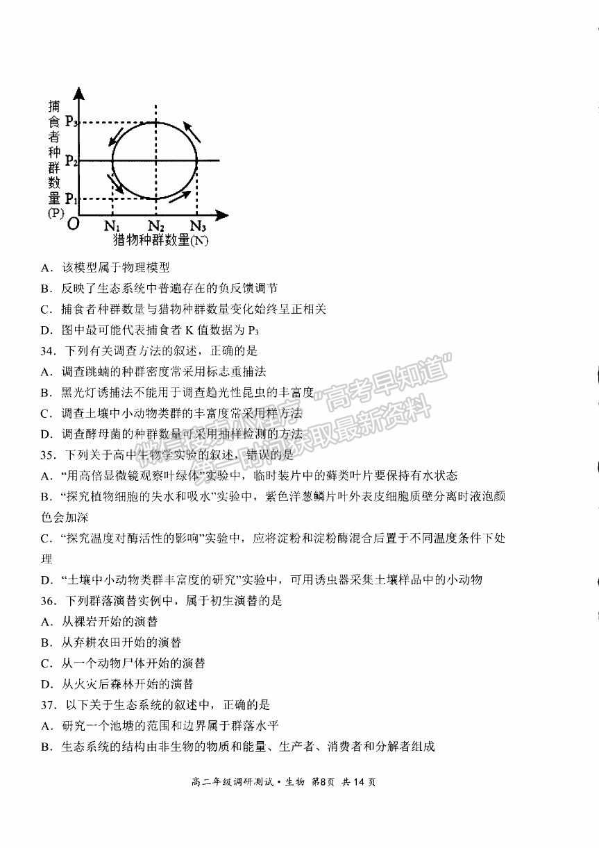 2021山西省朔州市懷仁市高二下學(xué)期期末考試生物試卷及答案