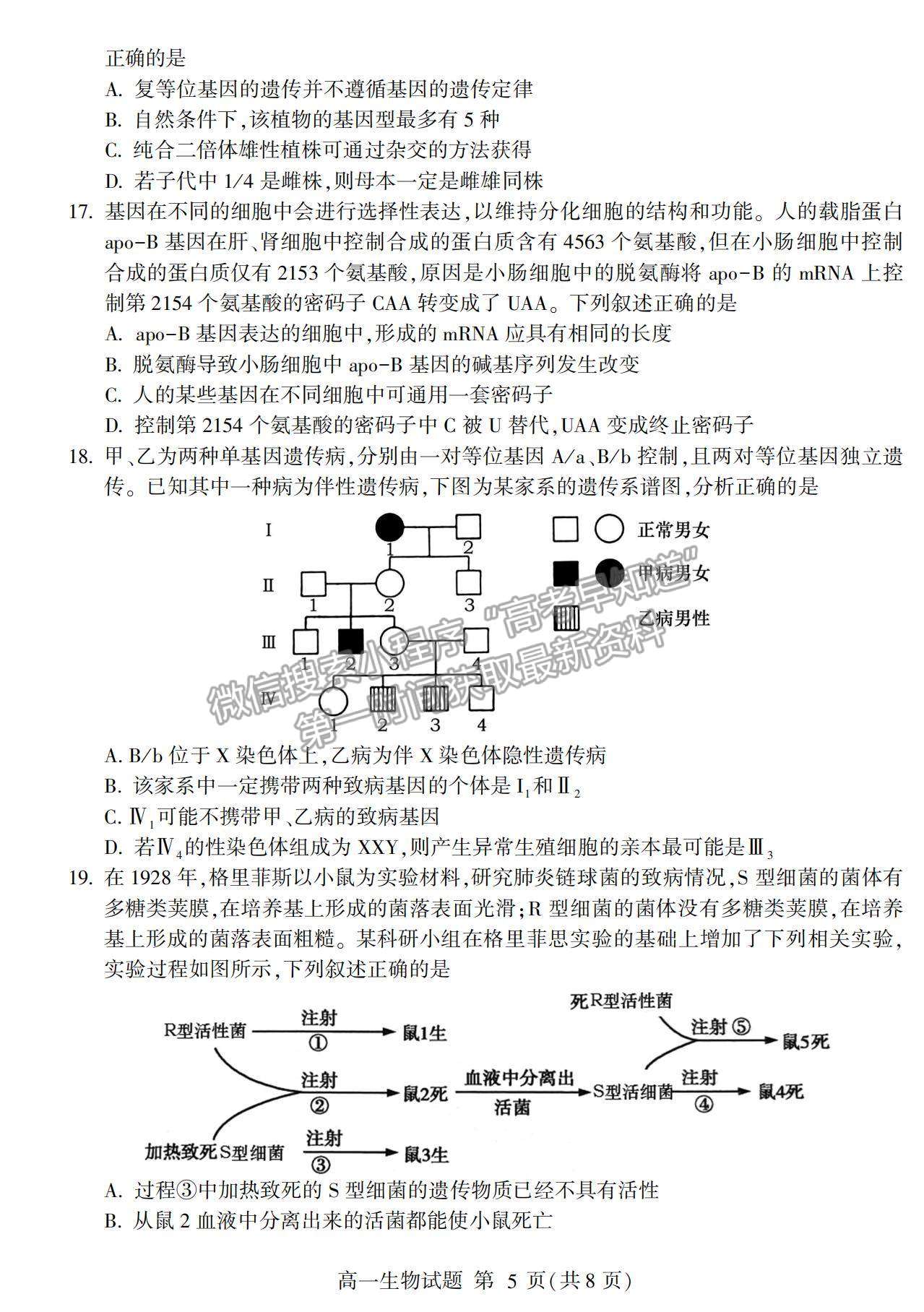 2021山東省臨沂市蘭山區(qū)、蘭陵縣高一下學期期中考試生物試卷及答案