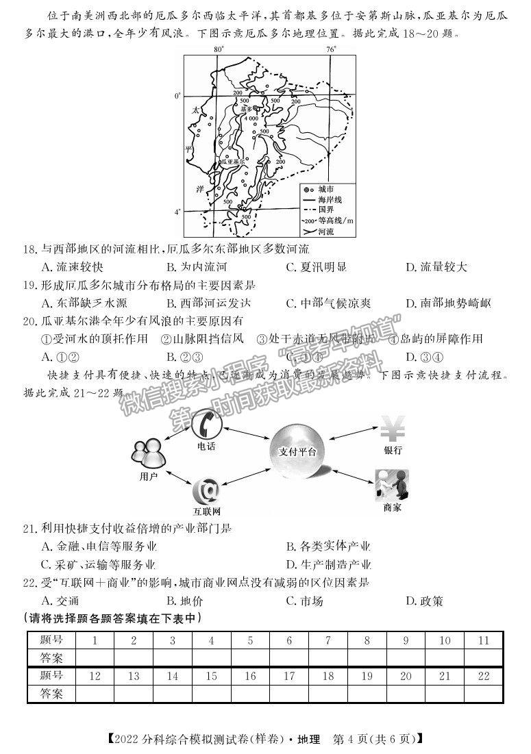 2022全國高考分科綜合模擬測試地理試卷及答案