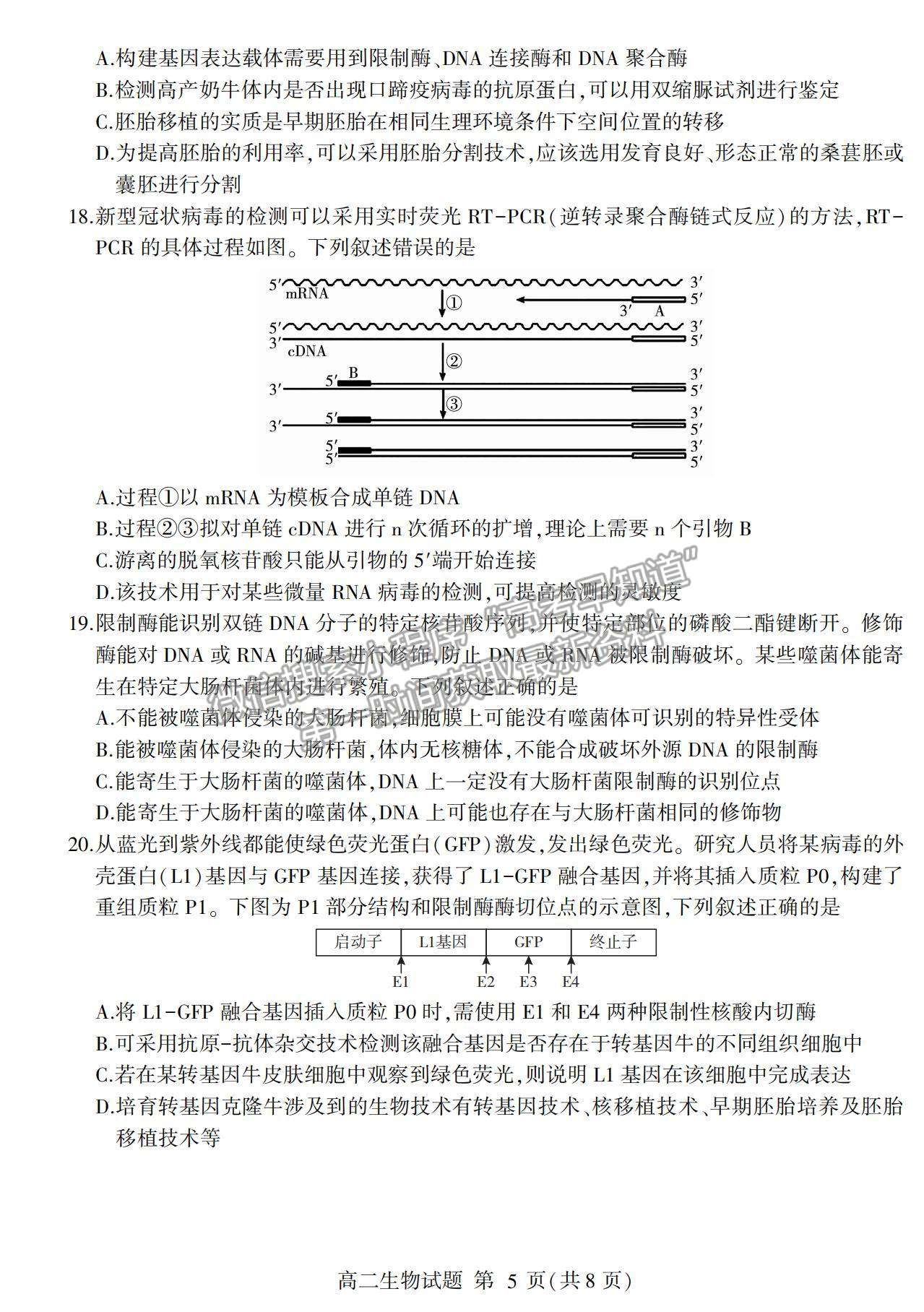 2021山東省臨沂市蘭山區(qū)、蘭陵縣高二下學期期中考試生物試卷及答案