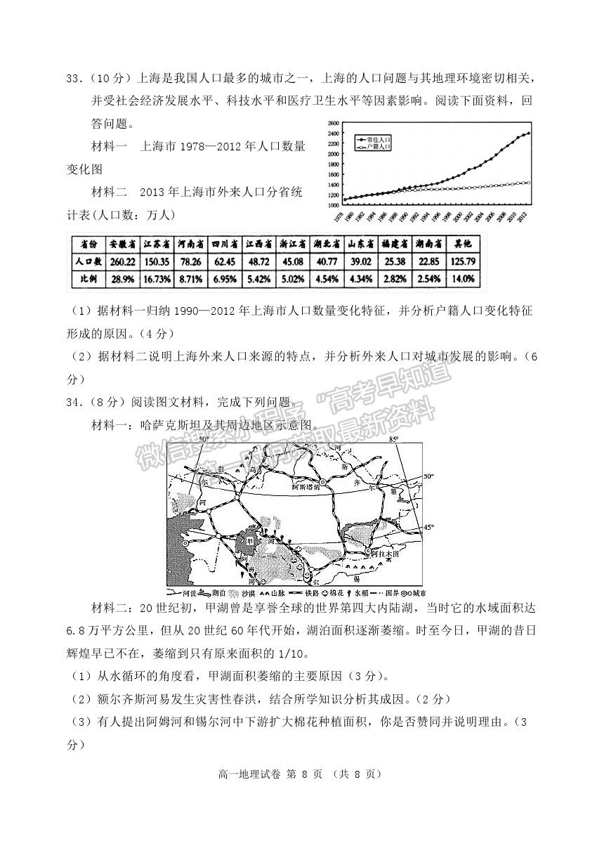 2021黑龍江省齊齊哈爾市高一下學(xué)期期末考試地理試題及參考答案