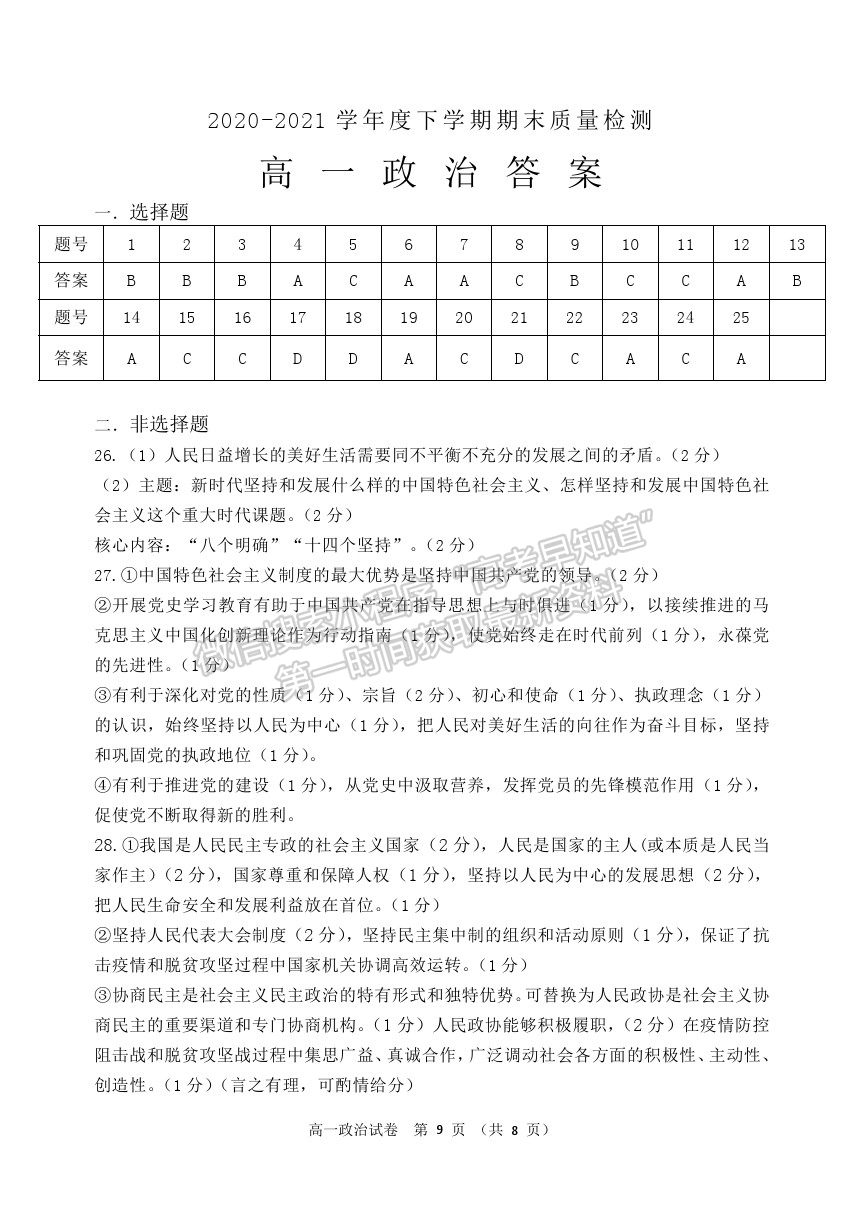 2021黑龍江省齊齊哈爾市高一下學(xué)期期末考試政治試題及參考答案