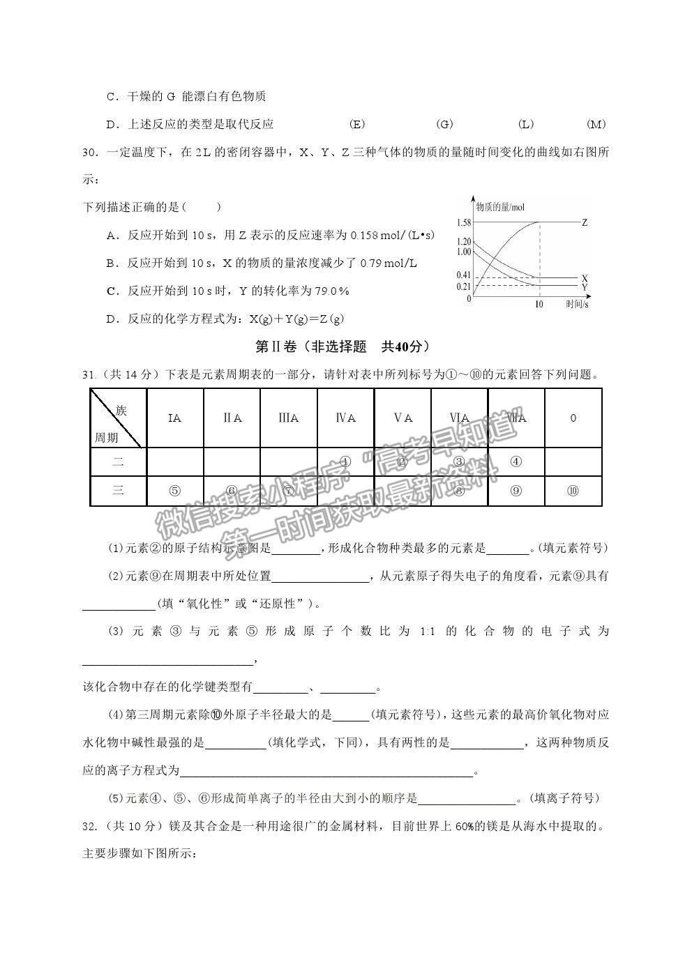 2021寧夏海原一中高一下學(xué)期期末考試化學(xué)試題及參考答案