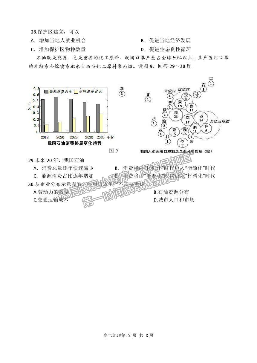 2021北京市延慶區(qū)高二下學(xué)期期末考試地理試題及參考答案