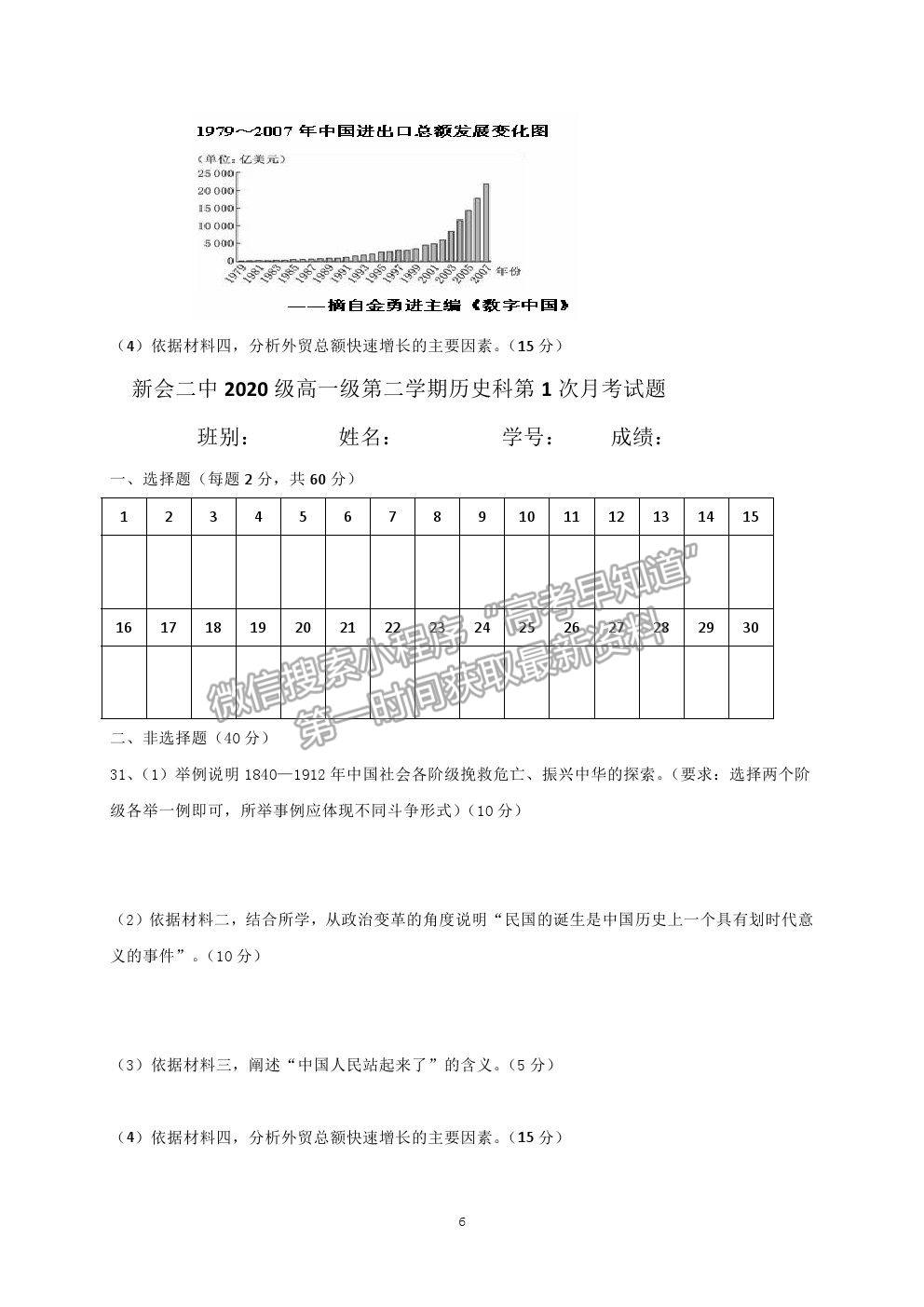 2021廣東省江門市新會區(qū)第二中學高一下學期第一次月考歷史試題及答案