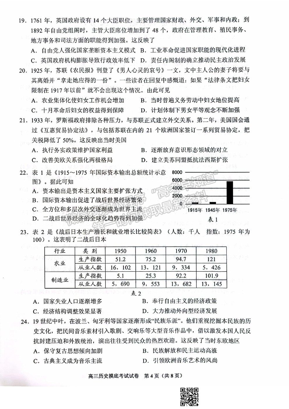 2022貴陽市高三摸底考試歷史試卷及答案