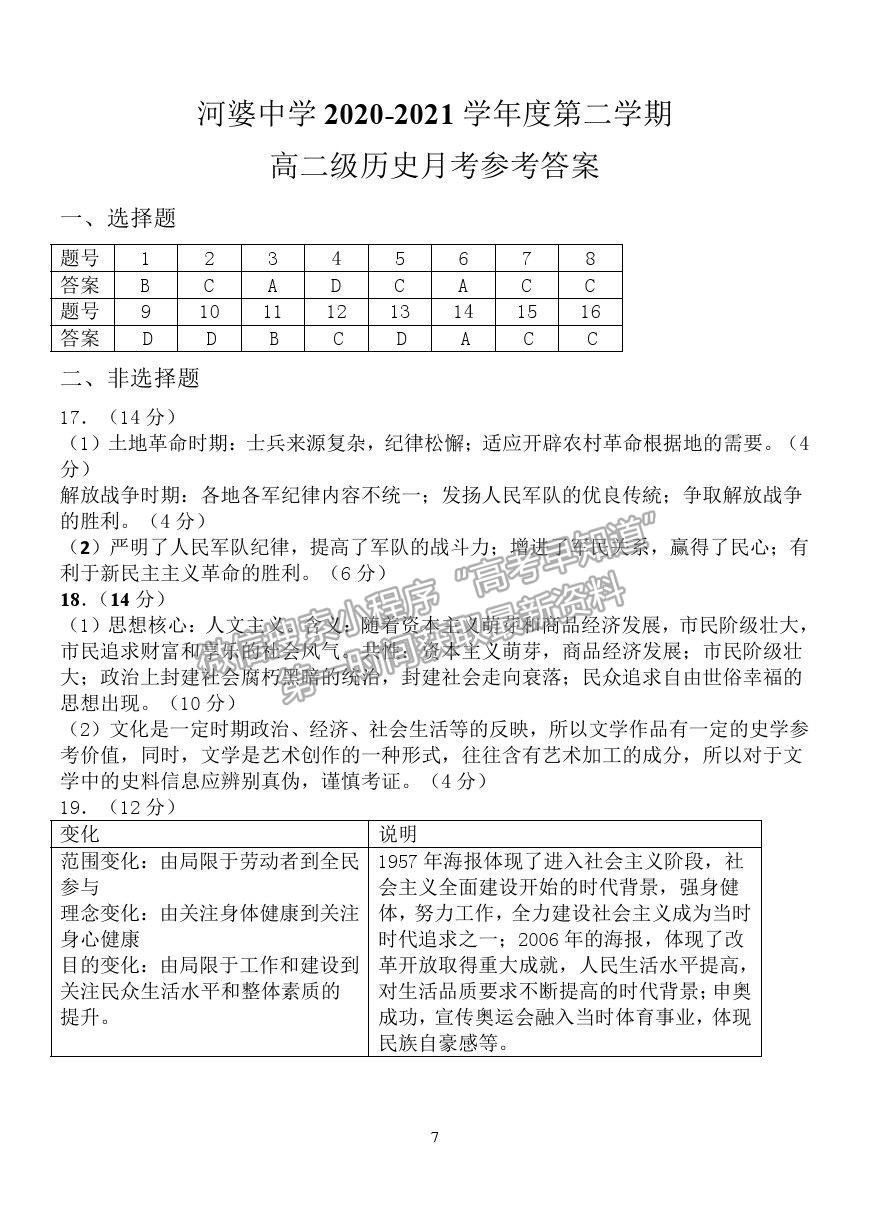 2021廣東省揭陽市揭西縣河婆中學(xué)高二下學(xué)期第一次月考?xì)v史試卷及答案