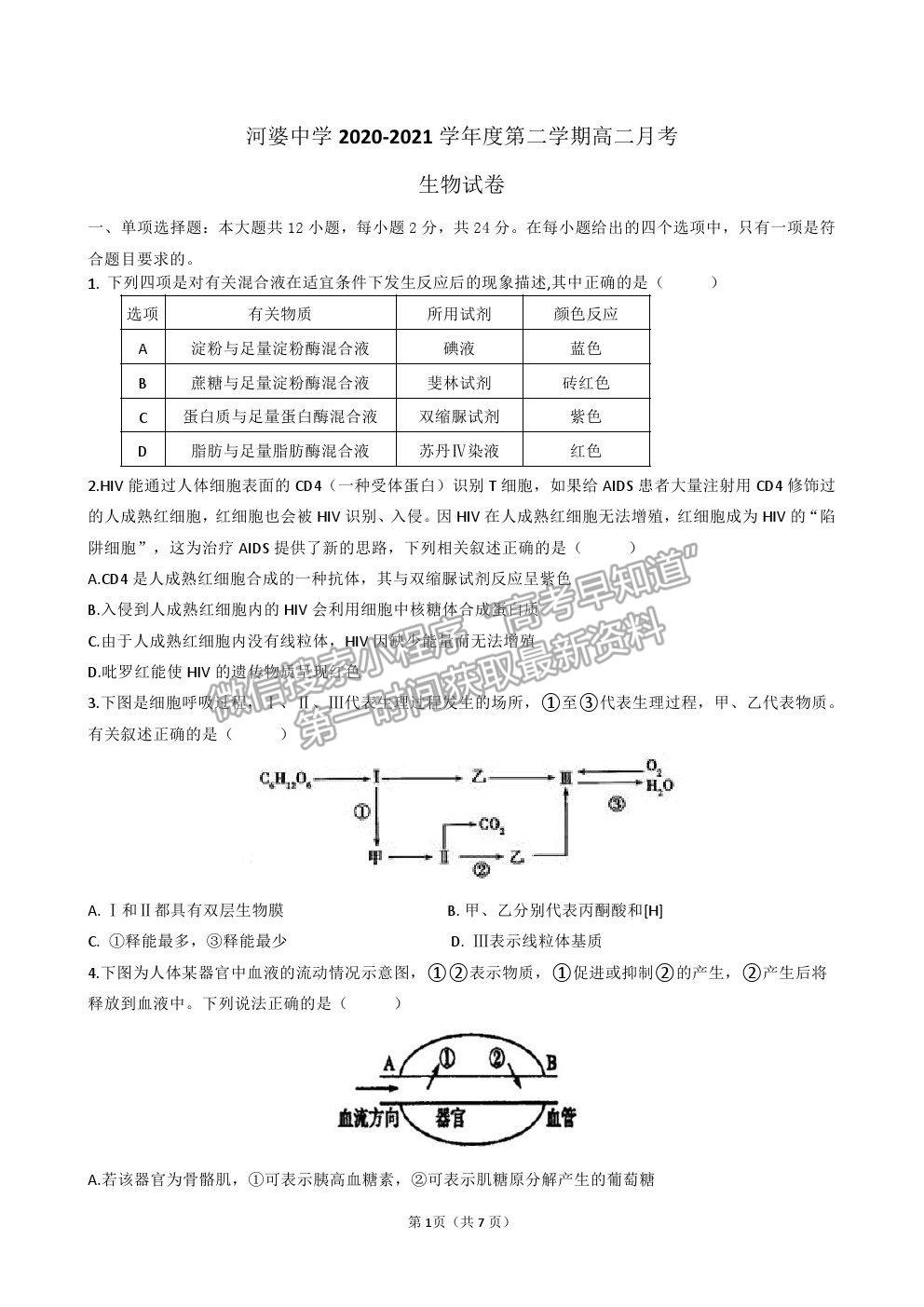 2021廣東省揭陽市揭西縣河婆中學(xué)高二下學(xué)期第一次月考生物試卷及答案