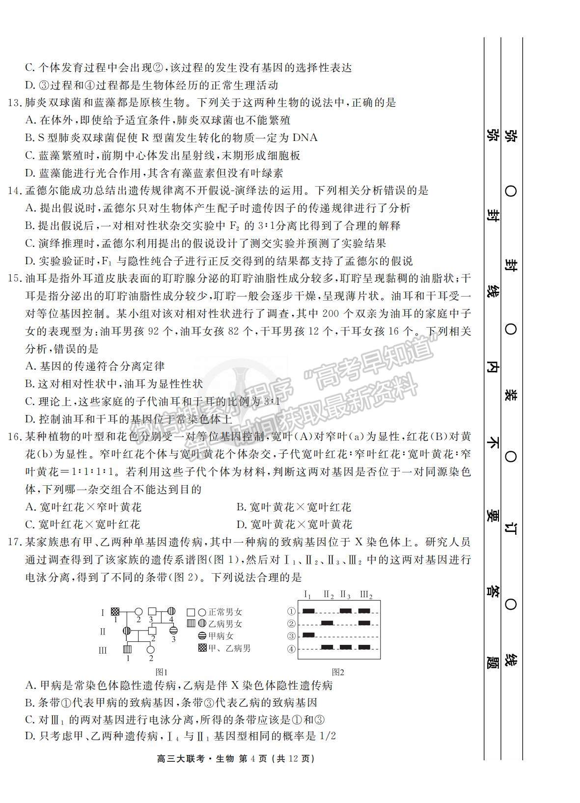 2022衡水聯(lián)考新高三摸底聯(lián)考生物試卷及答案