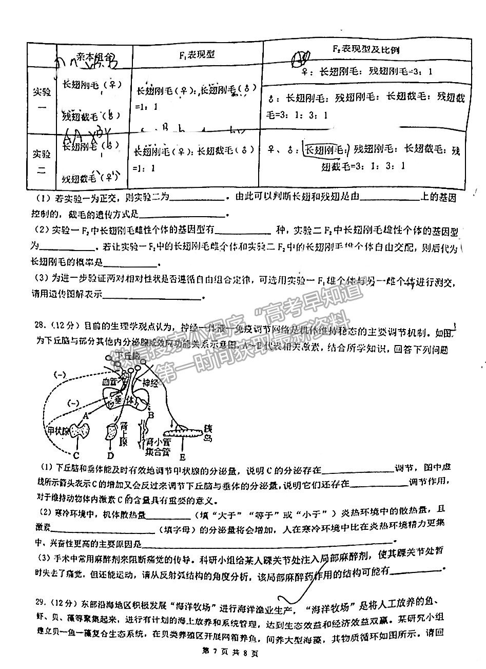 2022安徽六校教育研究會第一次素質測試生物試題及答案