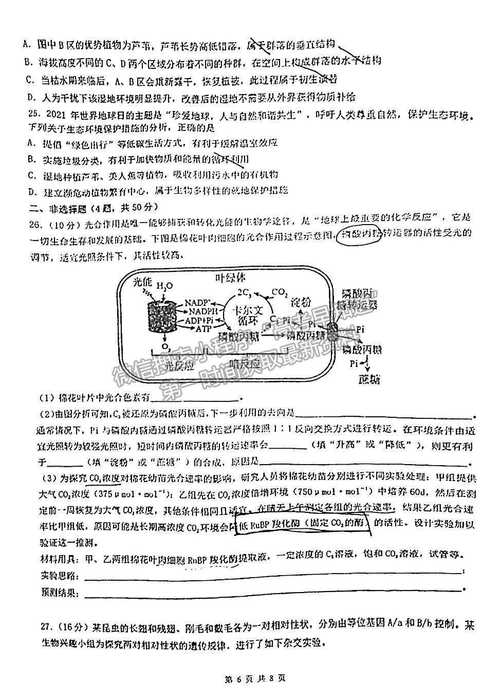 2022安徽六校教育研究會第一次素質測試生物試題及答案