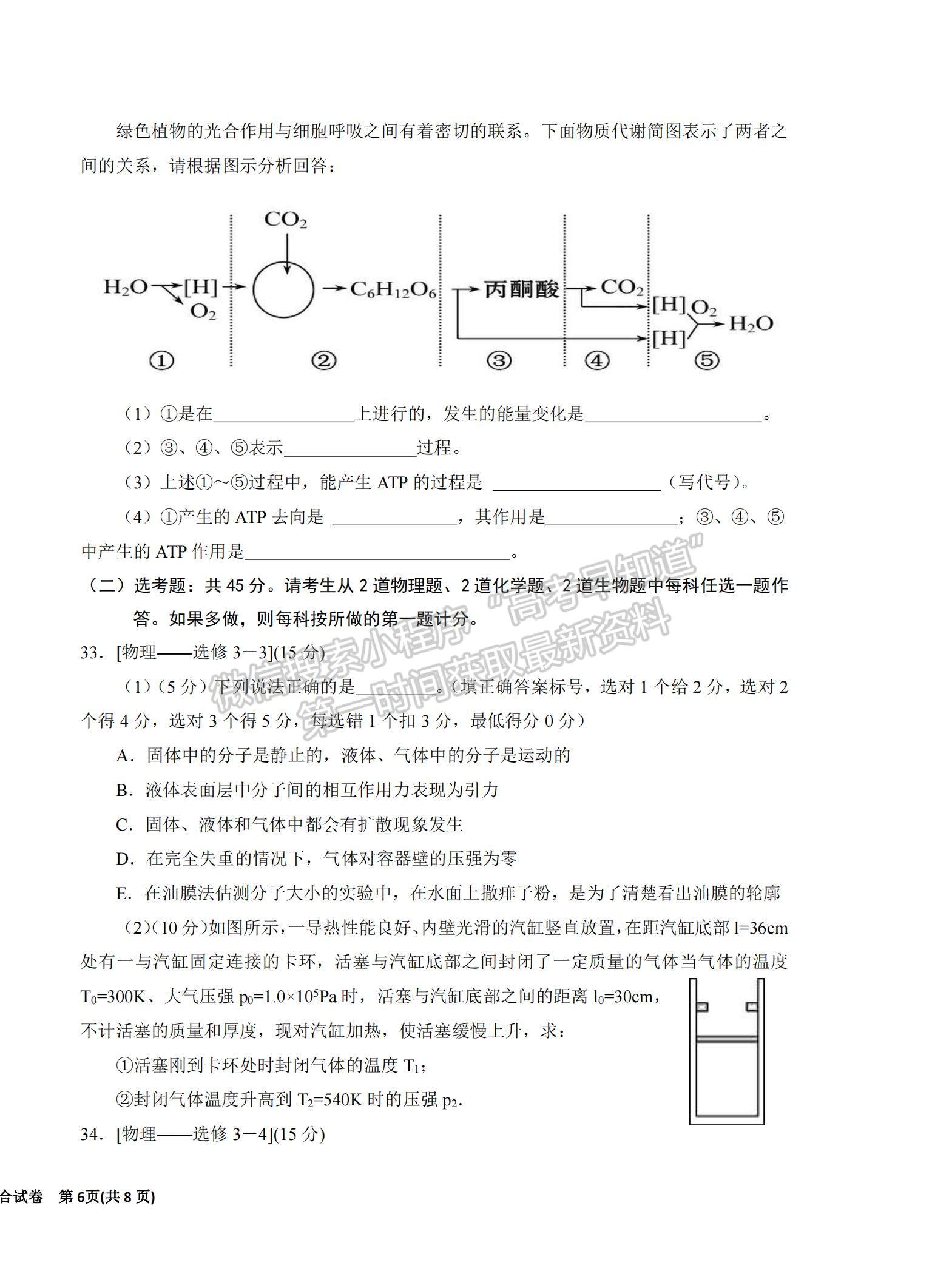 2022寧夏銀川一中高三上學期第一次月考理綜試題及參考答案