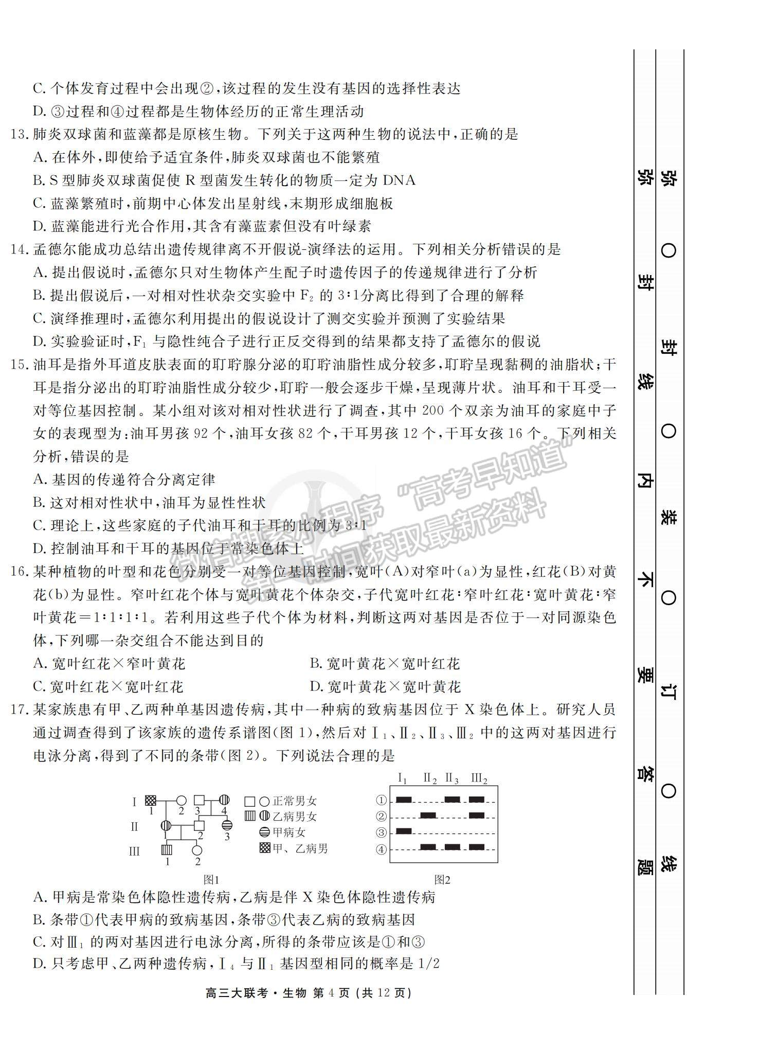 2022衡水中學高三8月大聯(lián)考生物試卷及答案