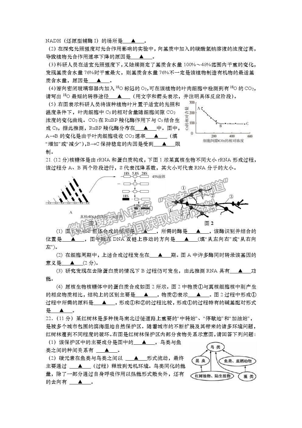 2022江蘇省如皋中學(xué)高三上學(xué)期期初測試生物試卷及答案