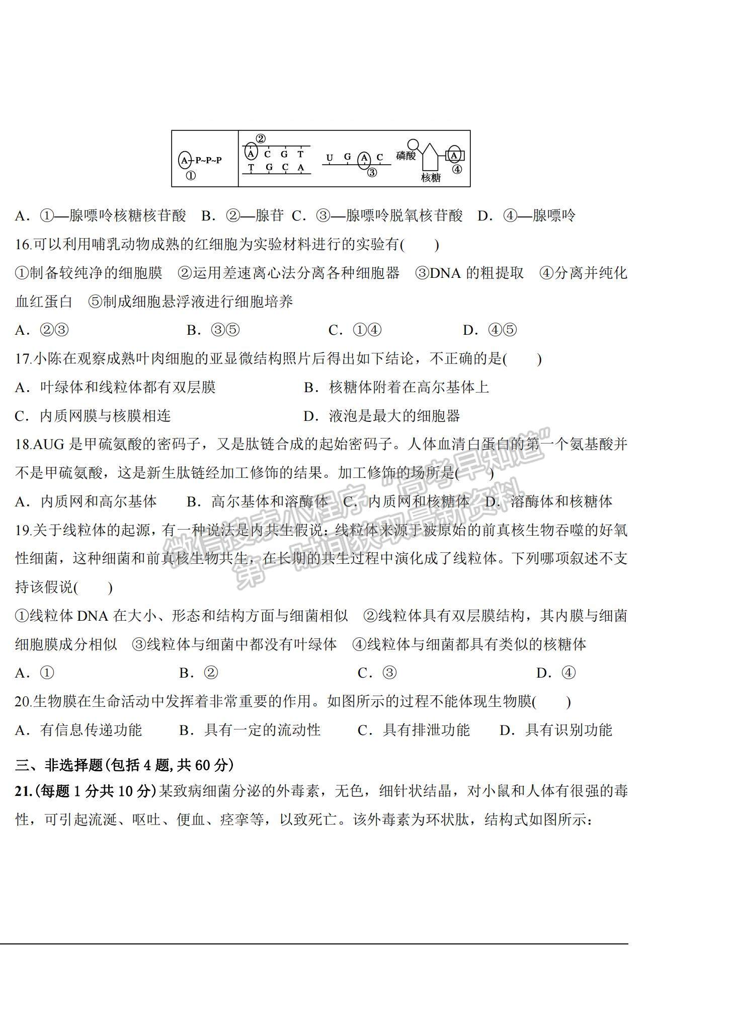 2022廣東省梅州市大埔縣田家炳實驗中學(xué)高三上學(xué)期第一次段考（月考）生物試題及答案