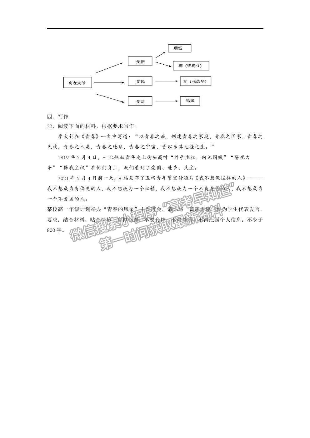 2021四川廣元市川師大萬達中學(xué)高一下學(xué)期7月期末仿真考試語文試題及答案