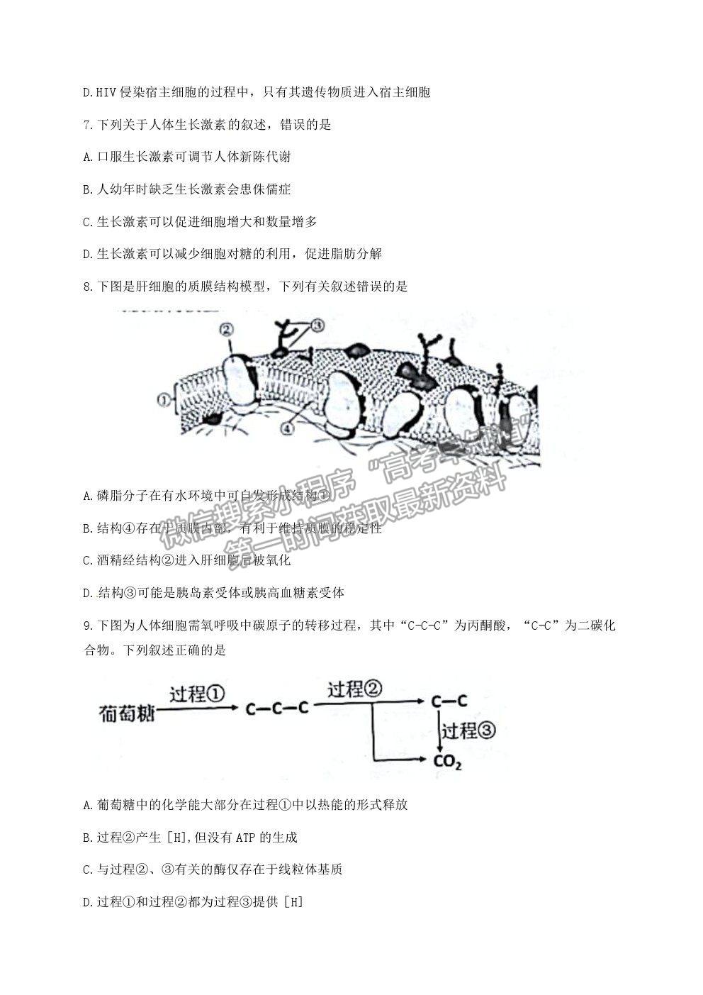 2022浙江省Z20名校聯(lián)盟（名校新高考研究聯(lián)盟）高三第一次聯(lián)考生物試題及答案