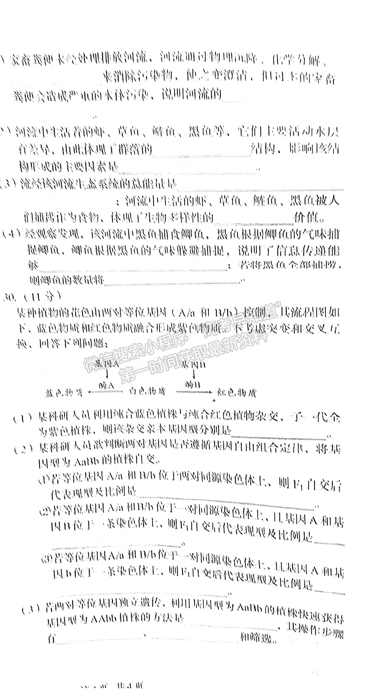 安徽A10聯(lián)盟2022屆高三摸底考生物試卷及答案