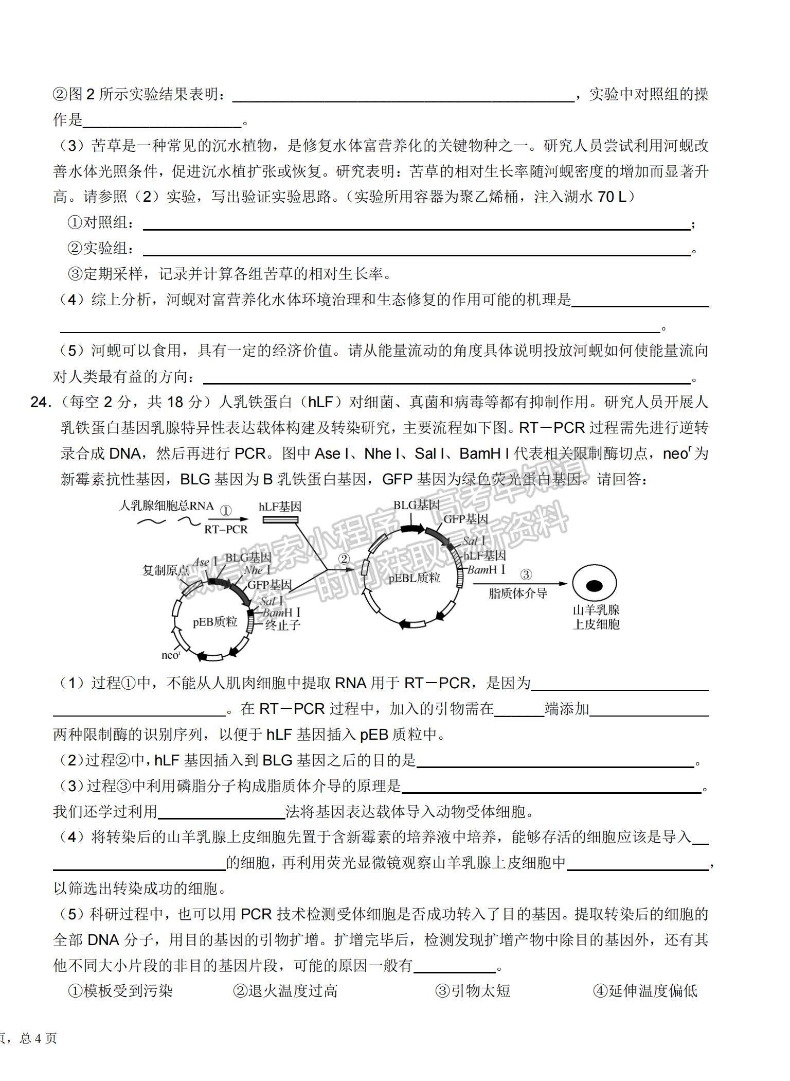 2021湖北省恩施高中、龍泉中學(xué)、宜昌一中高三下學(xué)期4月聯(lián)合考試生物試題及答案