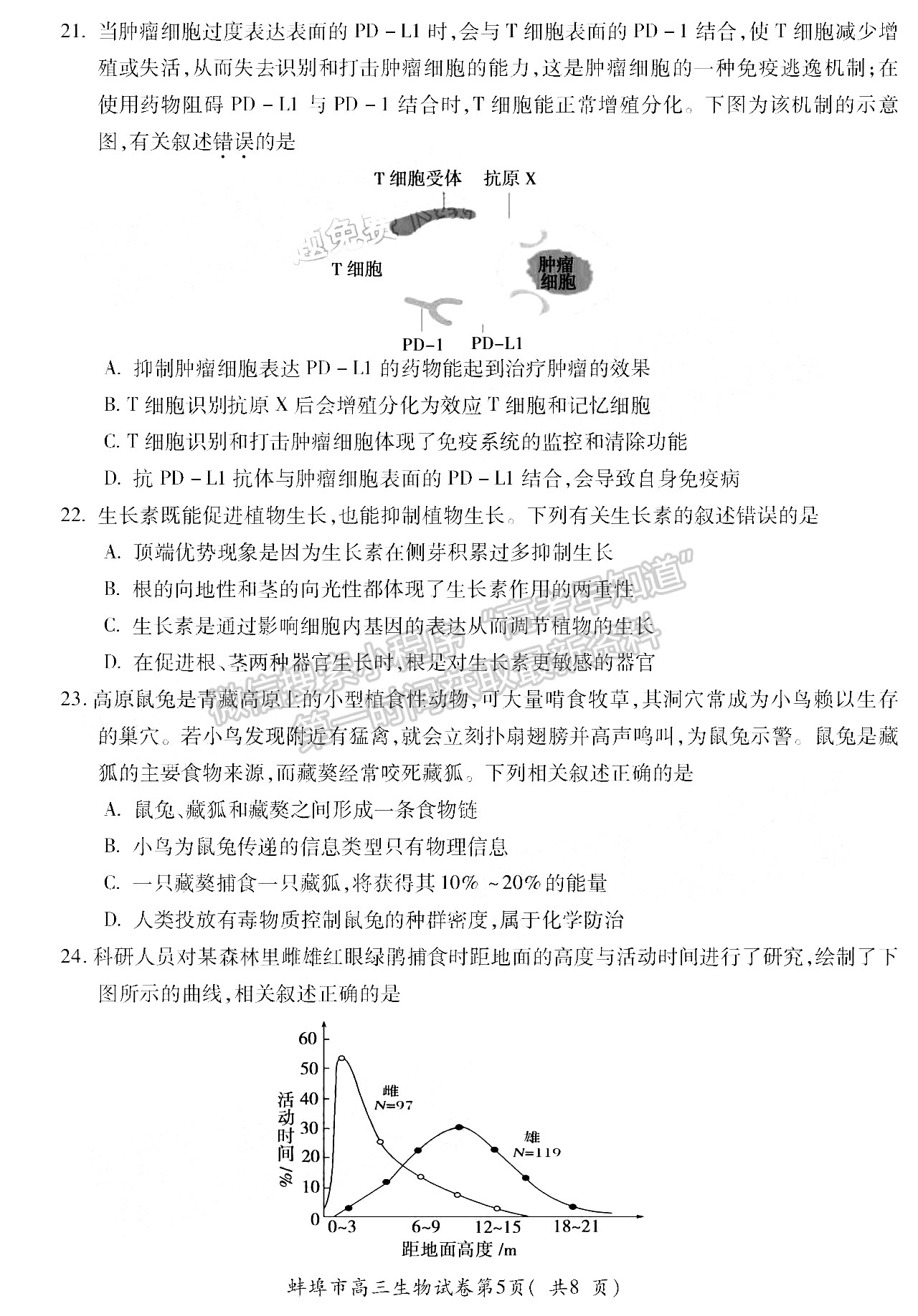 2022蚌埠高三第一次質量檢測生物試卷及答案