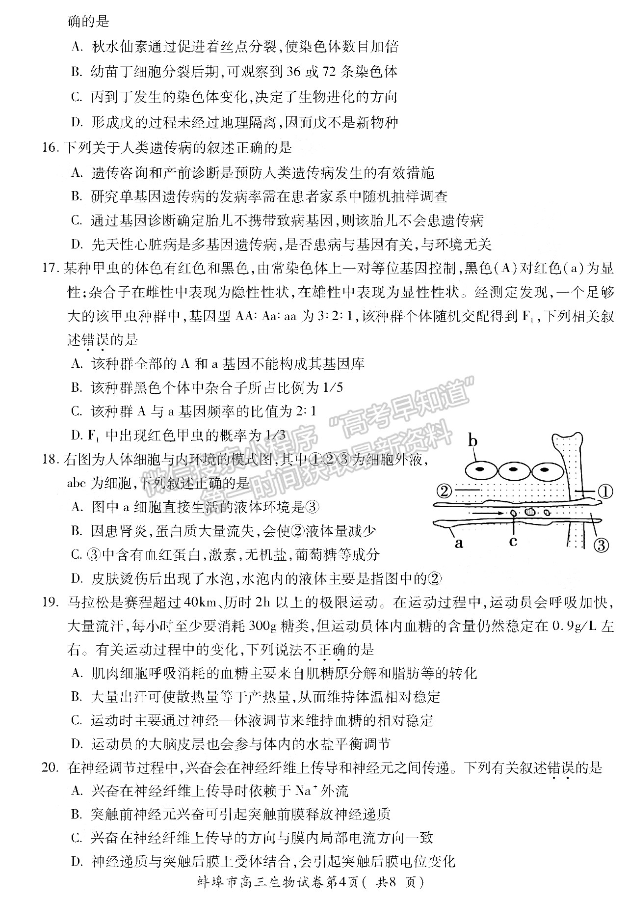 2022蚌埠高三第一次質(zhì)量檢測生物試卷及答案