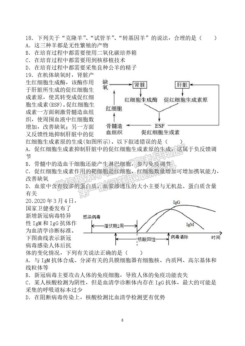 2022武漢二中高三上學(xué)期暑期模擬生物試題及答案