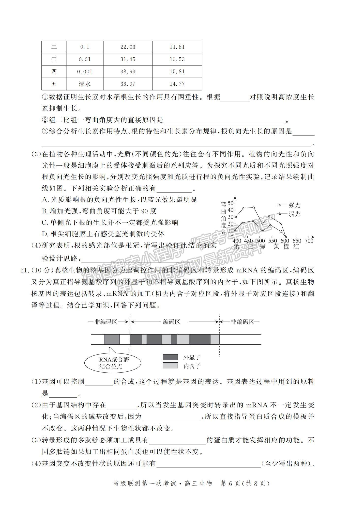 2022河北省省級聯(lián)測高三上學期第一次聯(lián)考生物試題及參考答案