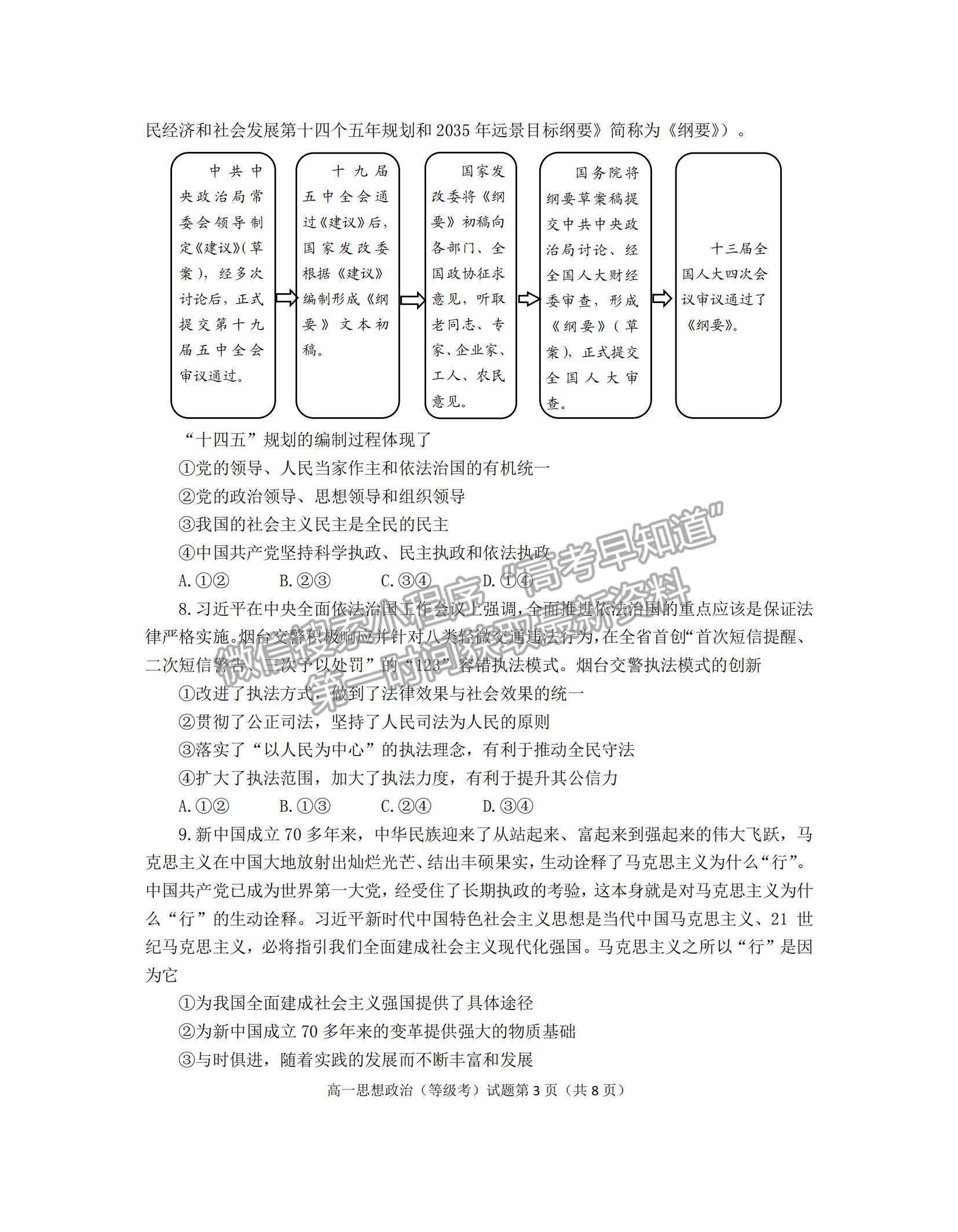 2021山東省煙臺市高一下學(xué)期期末考試政治試題及參考答案