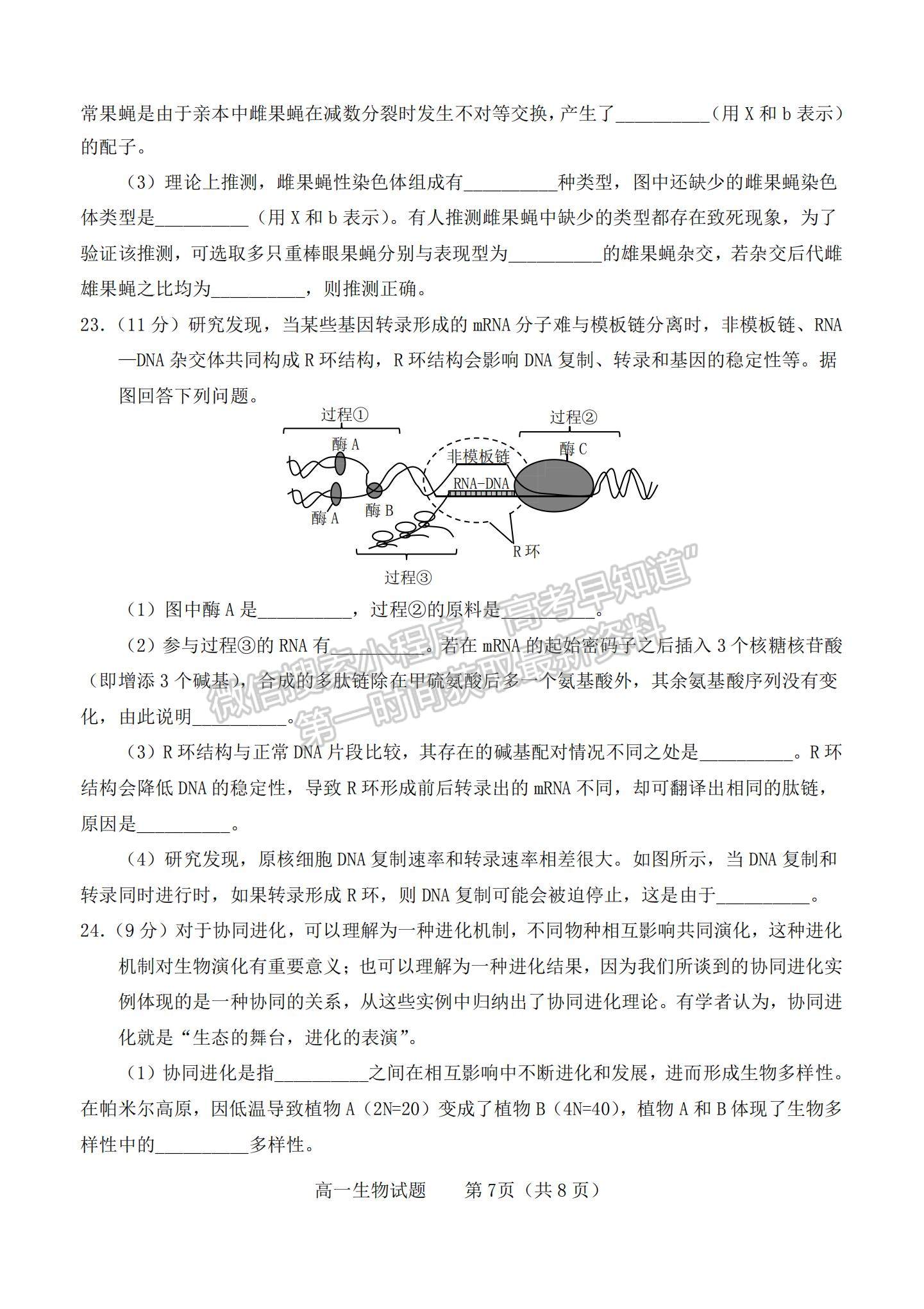 2021山東省煙臺市高一下學期期末考試生物試題及參考答案