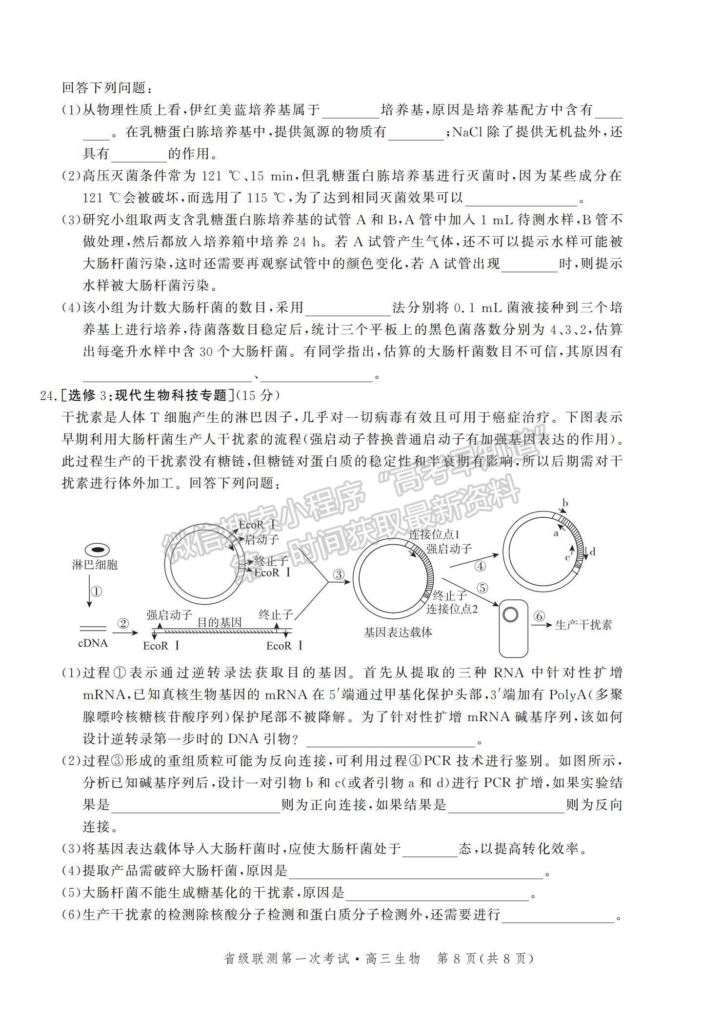 2022河北省省級聯(lián)測高三上學期第一次聯(lián)考生物試題及參考答案