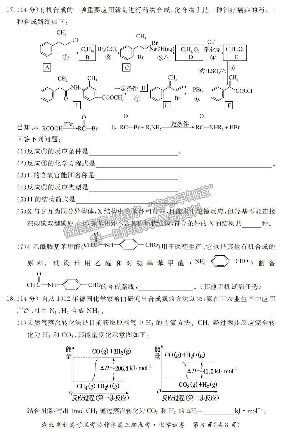 2022湖北省新高考聯(lián)考協(xié)作體高三上學(xué)期起點考試化學(xué)試題及參考答案