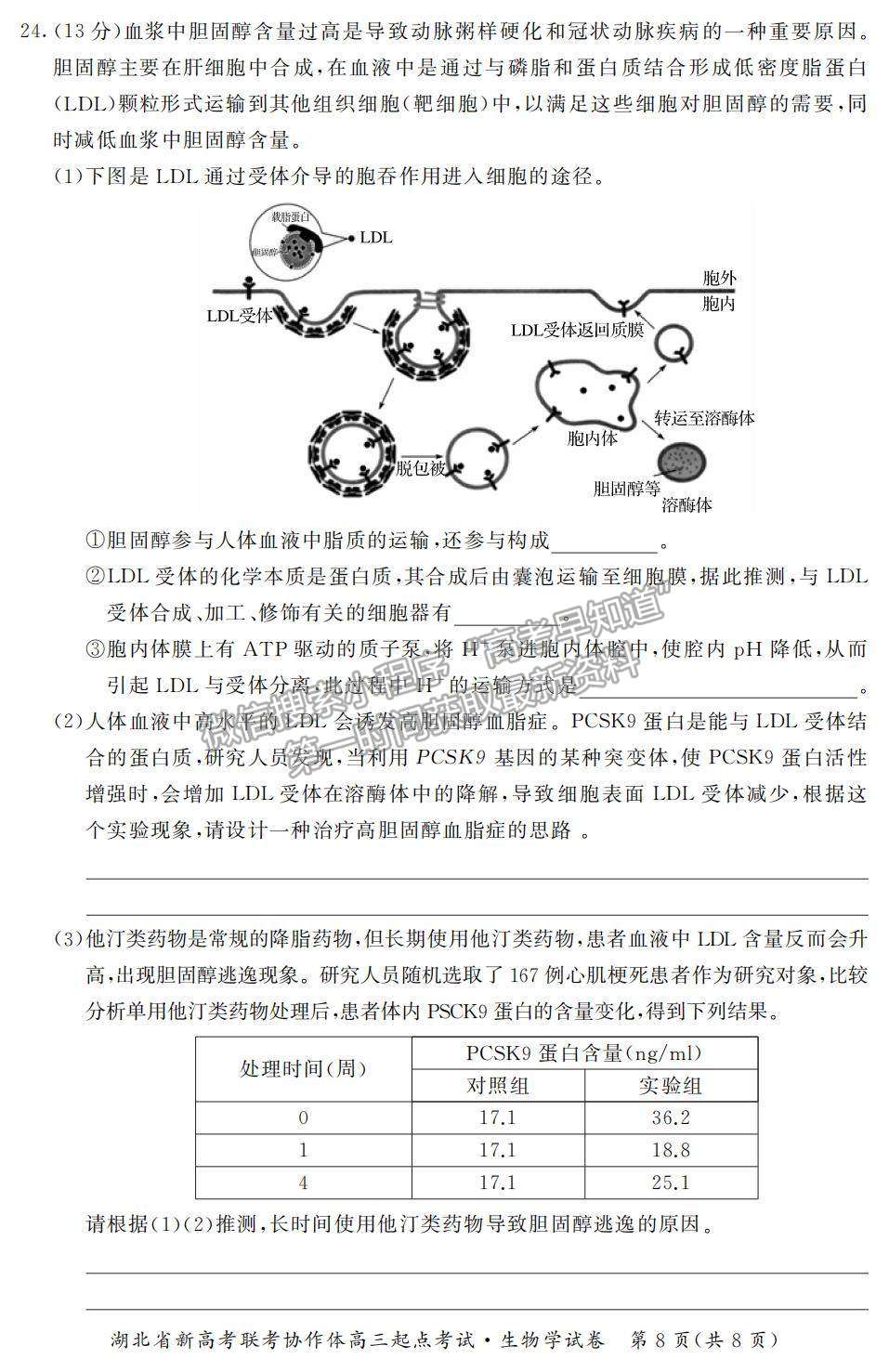 2022湖北省新高考聯(lián)考協(xié)作體高三上學(xué)期起點考試生物試題及參考答案