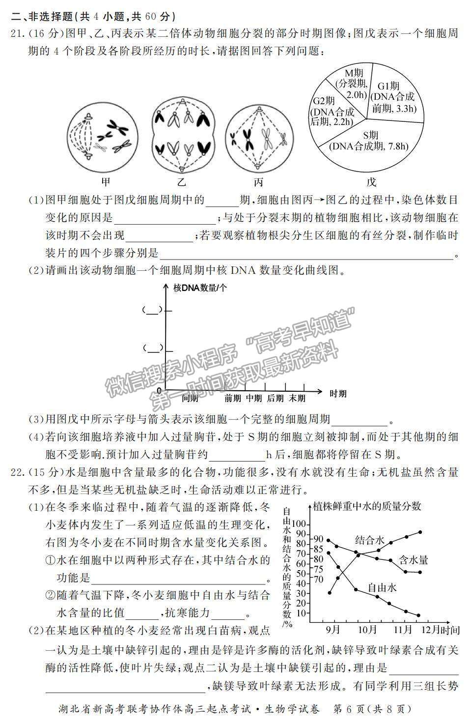 2022湖北省新高考聯(lián)考協(xié)作體高三上學(xué)期起點(diǎn)考試生物試題及參考答案