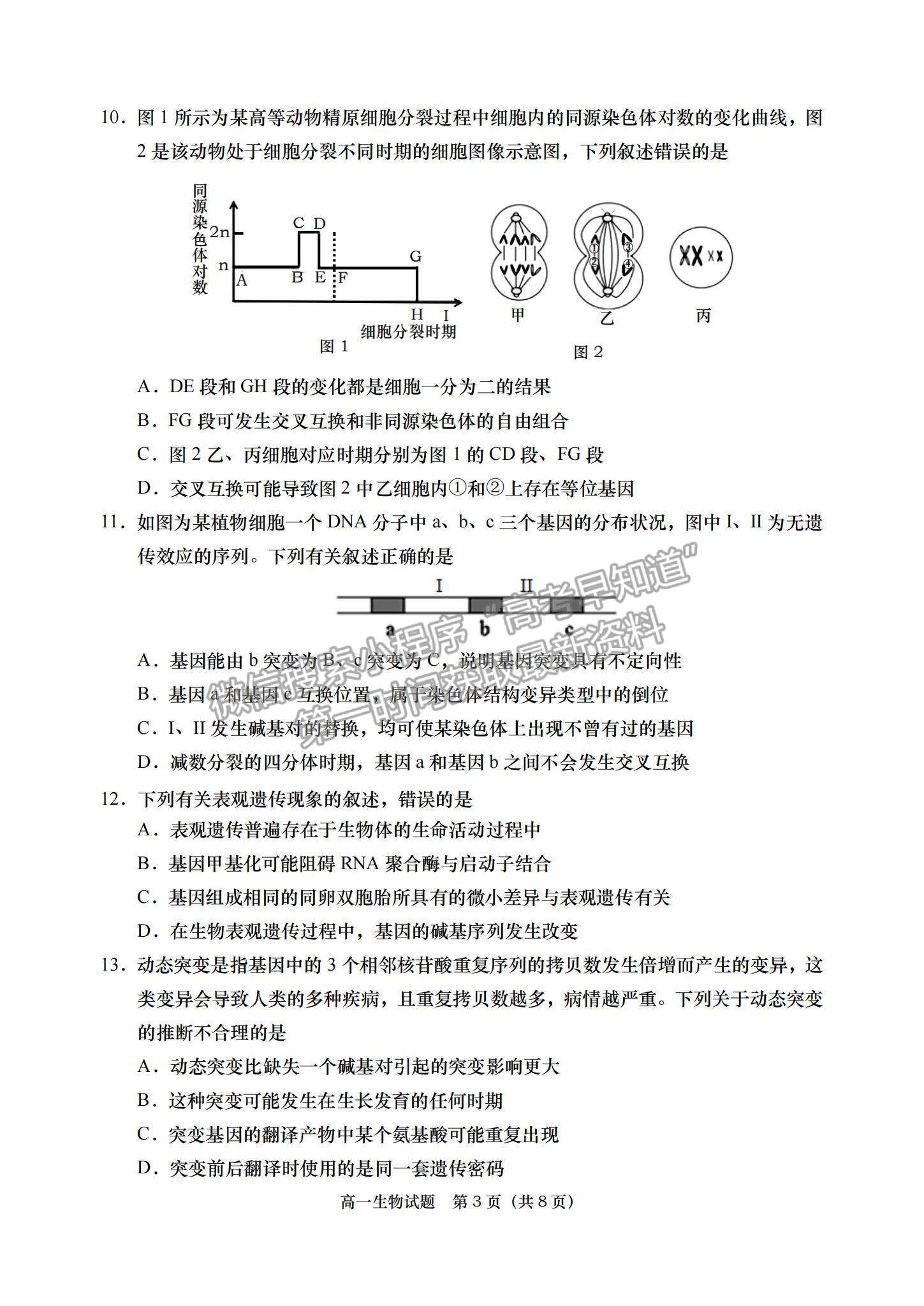 2021山东省青岛（胶州市、黄岛区、平度区、城阳区）高一下学期期末考试生物试题及答案