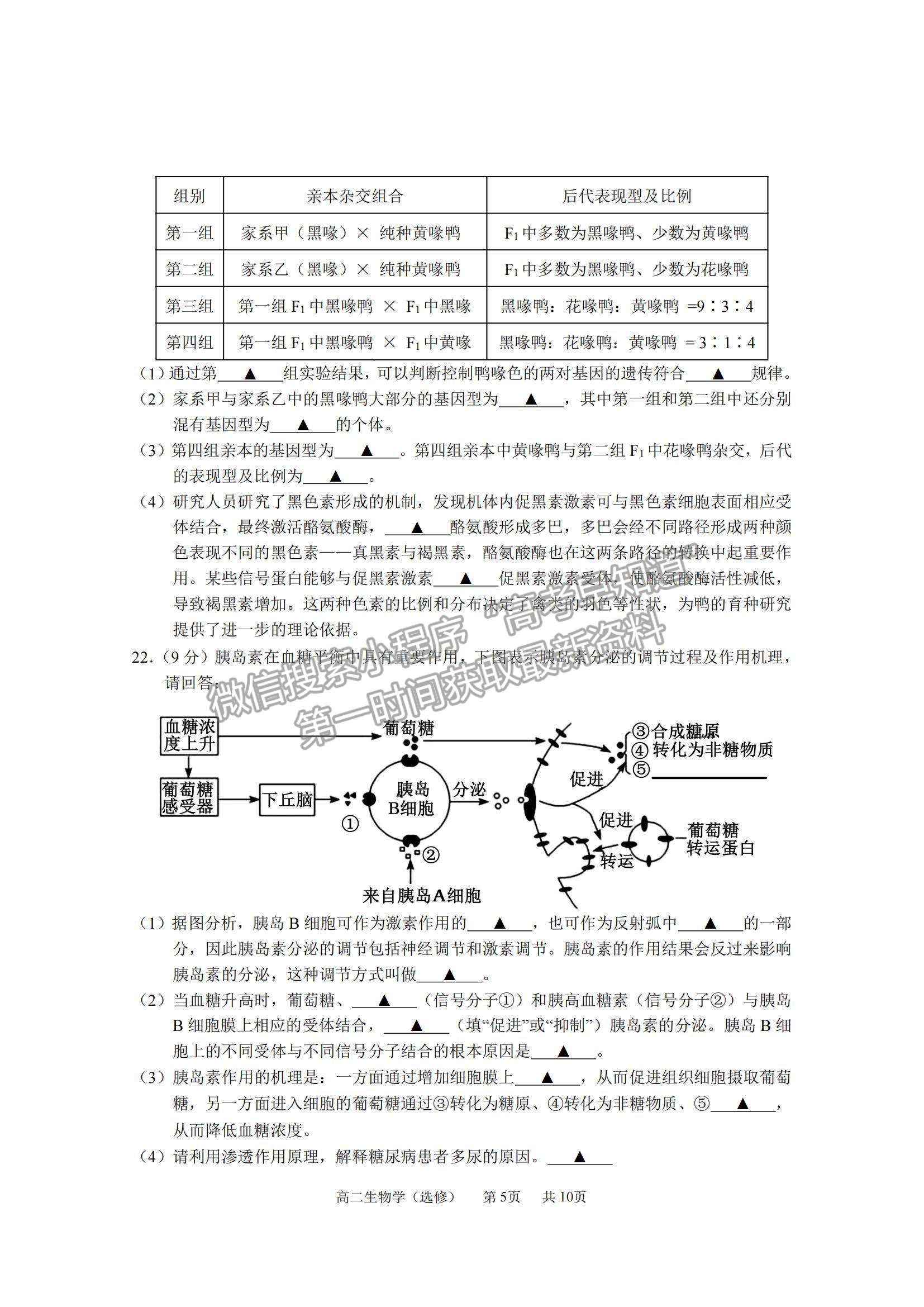 2021江蘇省如皋市高二上學(xué)期教學(xué)質(zhì)量調(diào)研（二）生物試題及參考答案