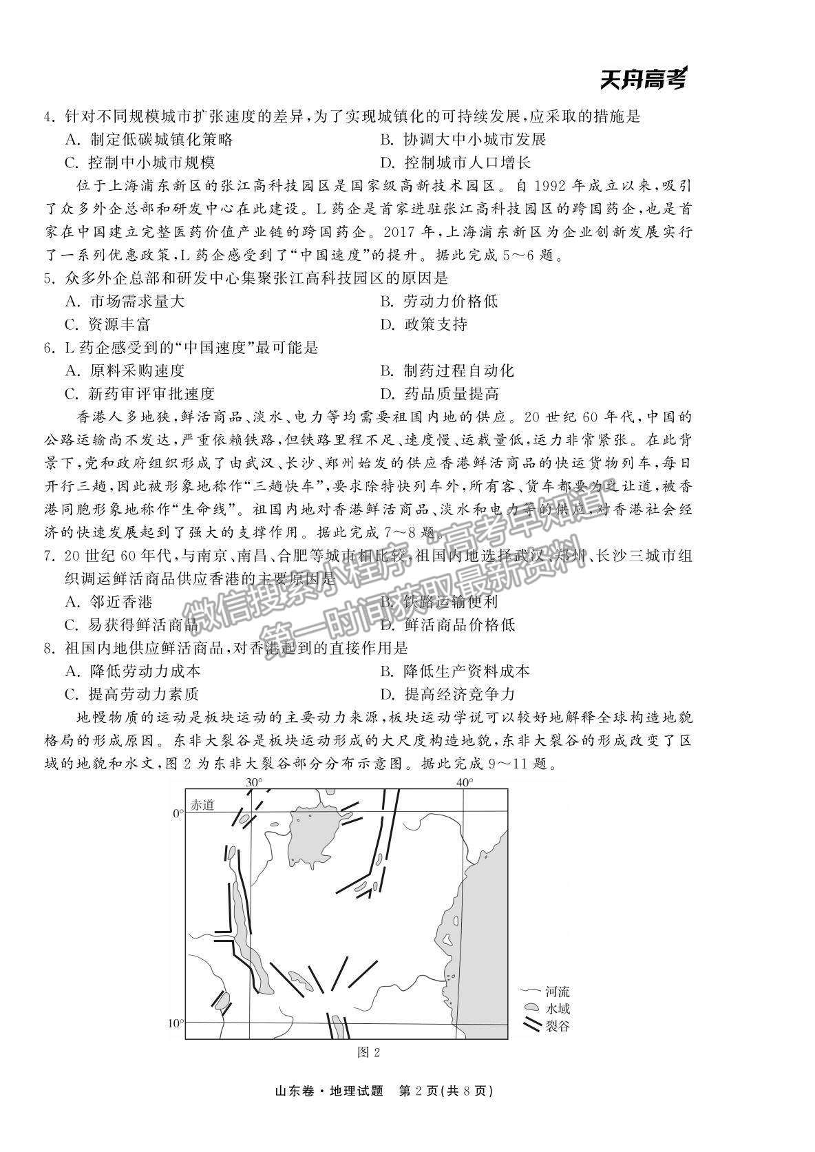 2022衡中同卷-天舟高考高三第一次質(zhì)量檢測(cè)（山東卷）地理試題及參考答案