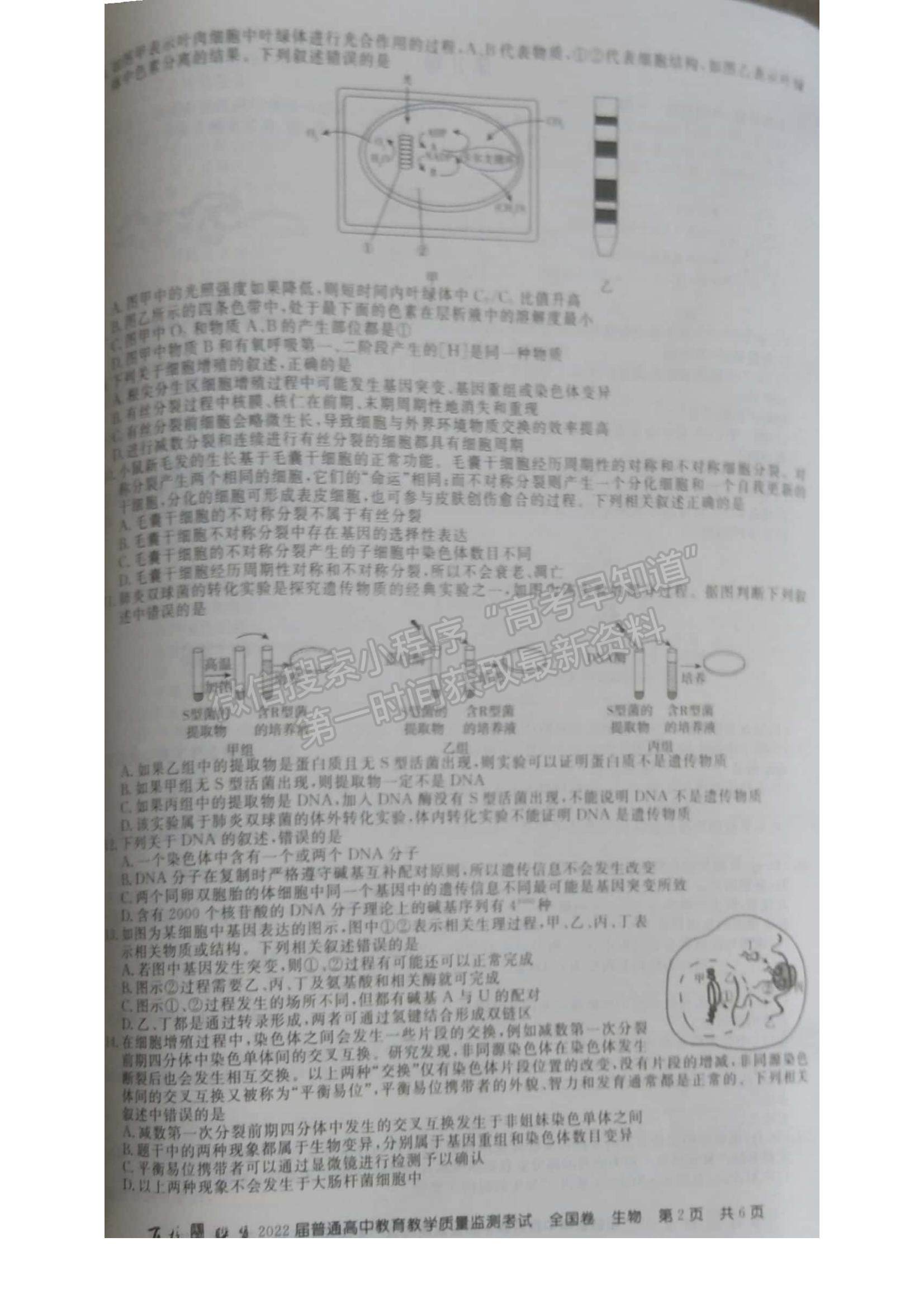 2022百校聯(lián)盟高三9月聯(lián)考（全國(guó)卷）生物試題及參考答案