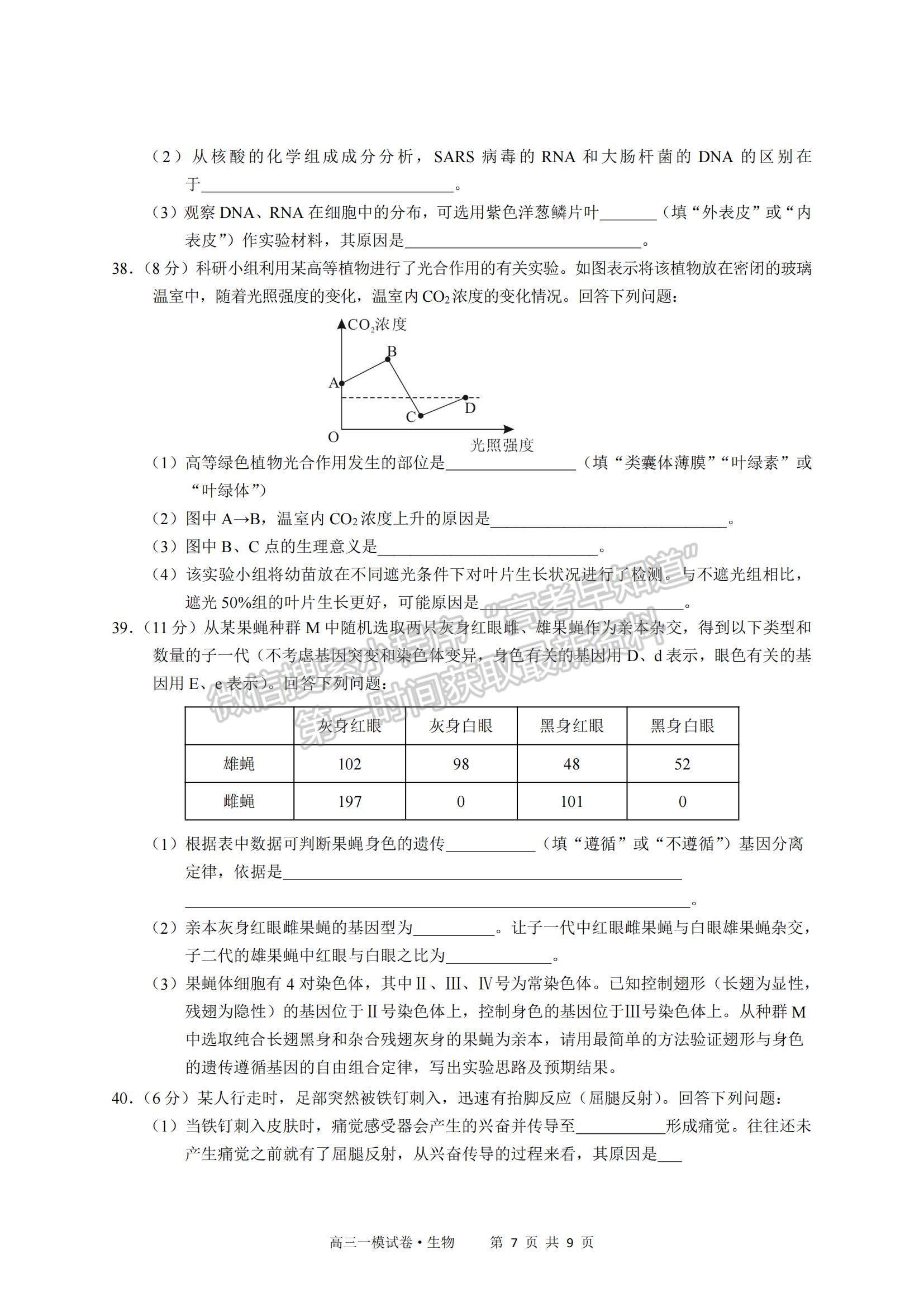 2022江西省南昌市實(shí)驗(yàn)中學(xué)高三一模生物試題及參考答案