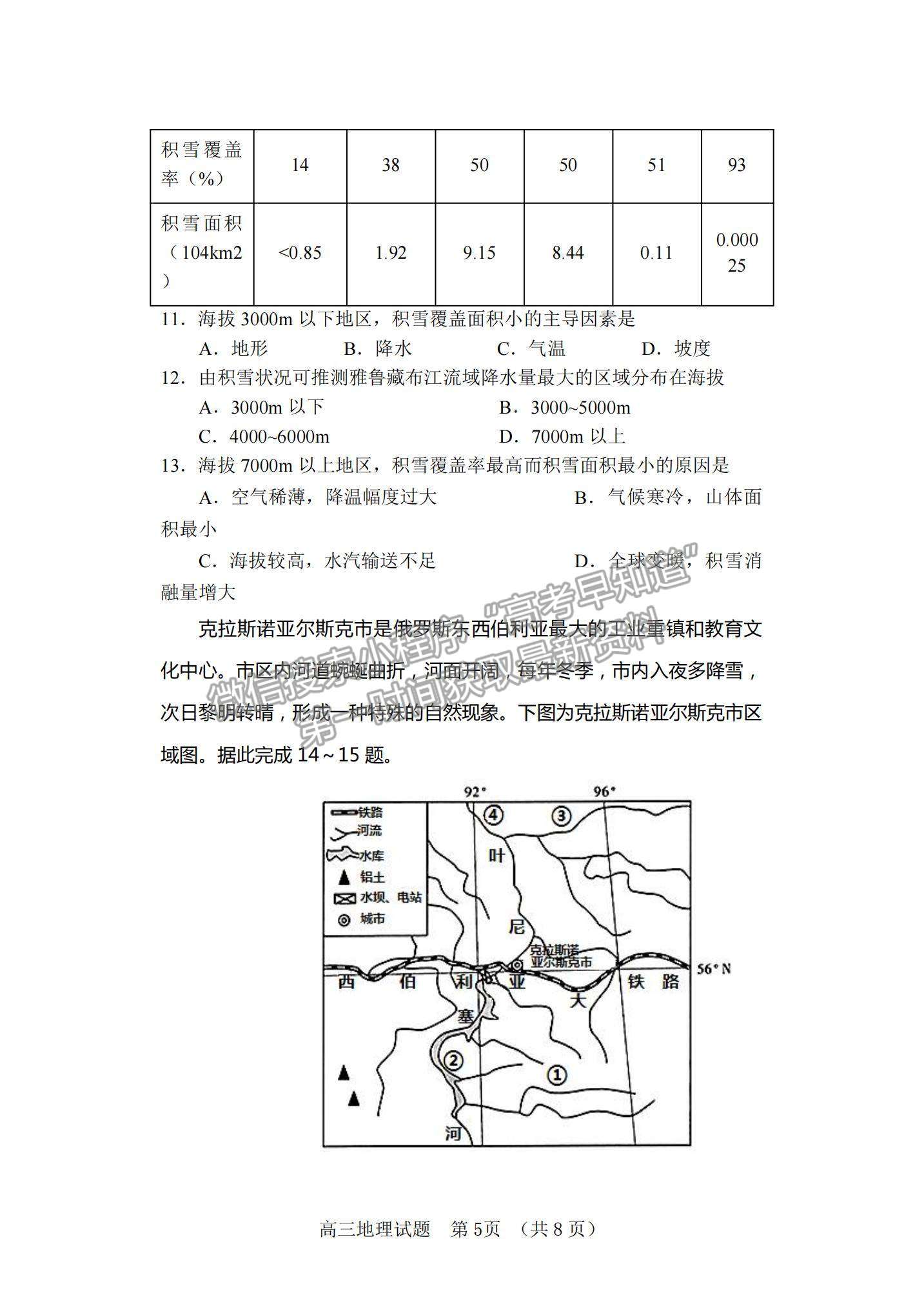 2022山東省泰安肥城市高三上學(xué)期第一次摸底考試地理試題及參考答案