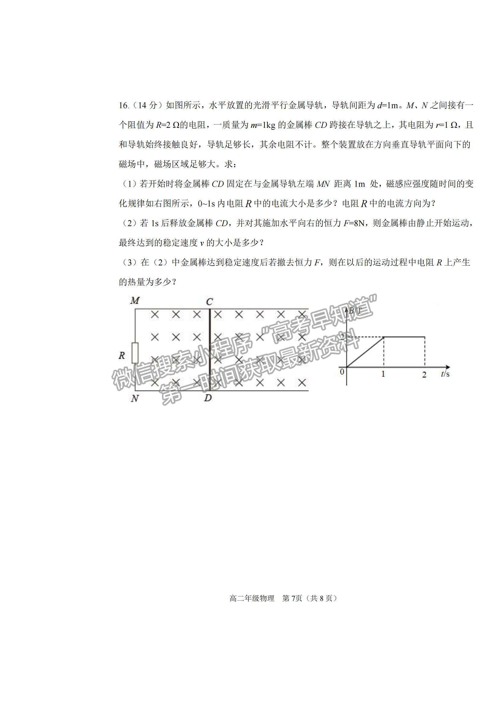 2021天津市濱海新區(qū)高二下學(xué)期期末考試物理試題及參考答案