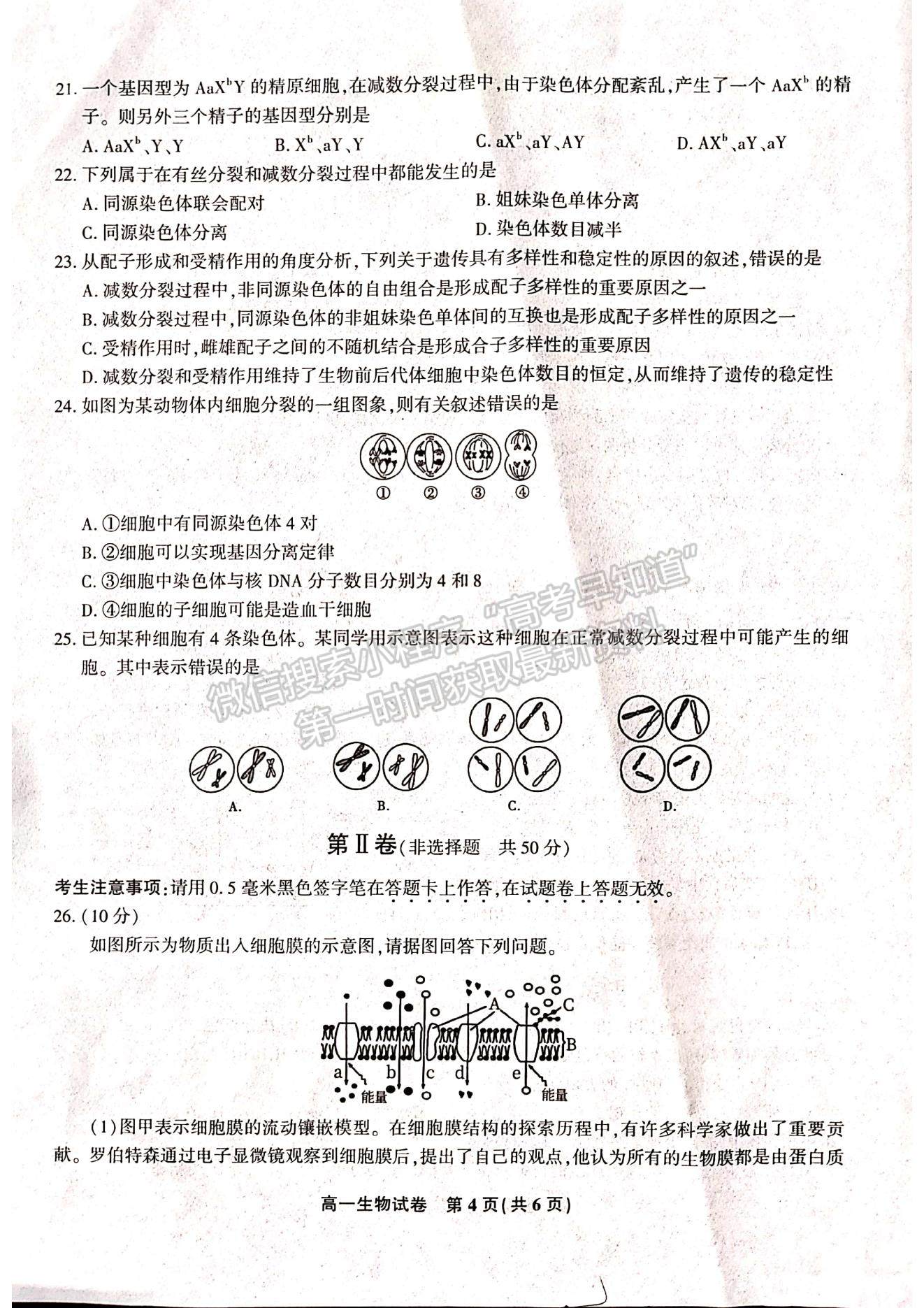 2021江西省九江市六校高一下學期期末考試生物試題及參考答案