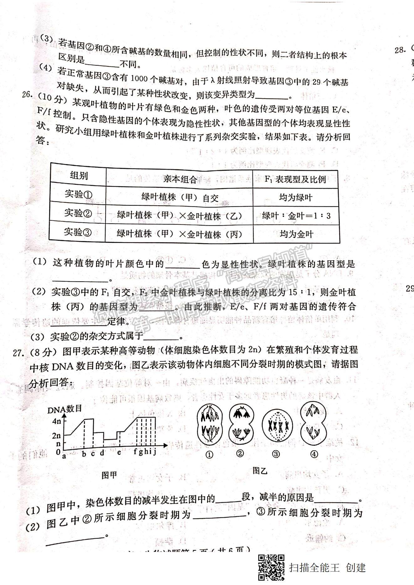 2021河北省保定市高一下學(xué)期期末考試生物試題及參考答案