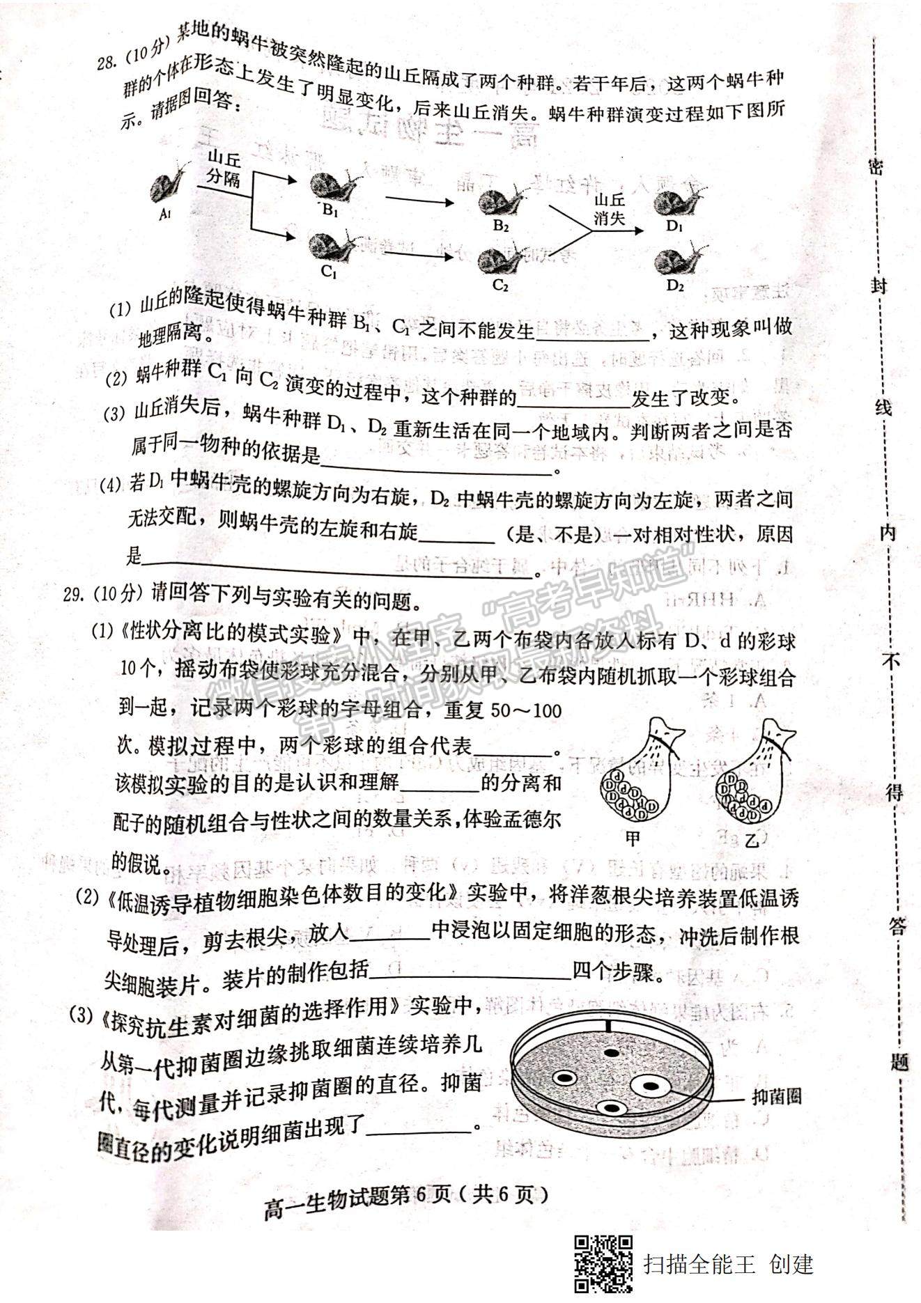 2021河北省保定市高一下學(xué)期期末考試生物試題及參考答案