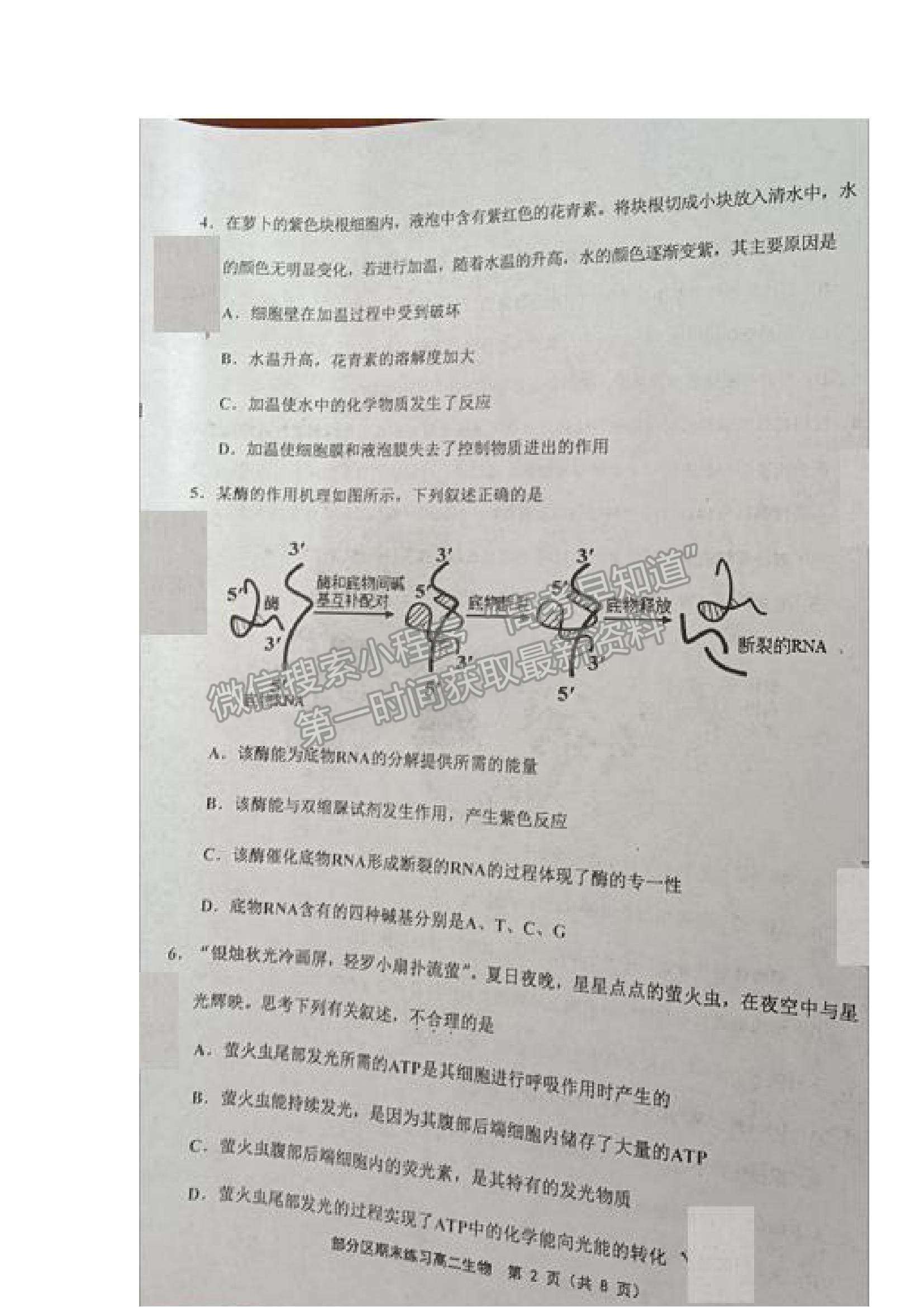 2021天津市部分區(qū)高二下學期期末考試生物試題及參考答案