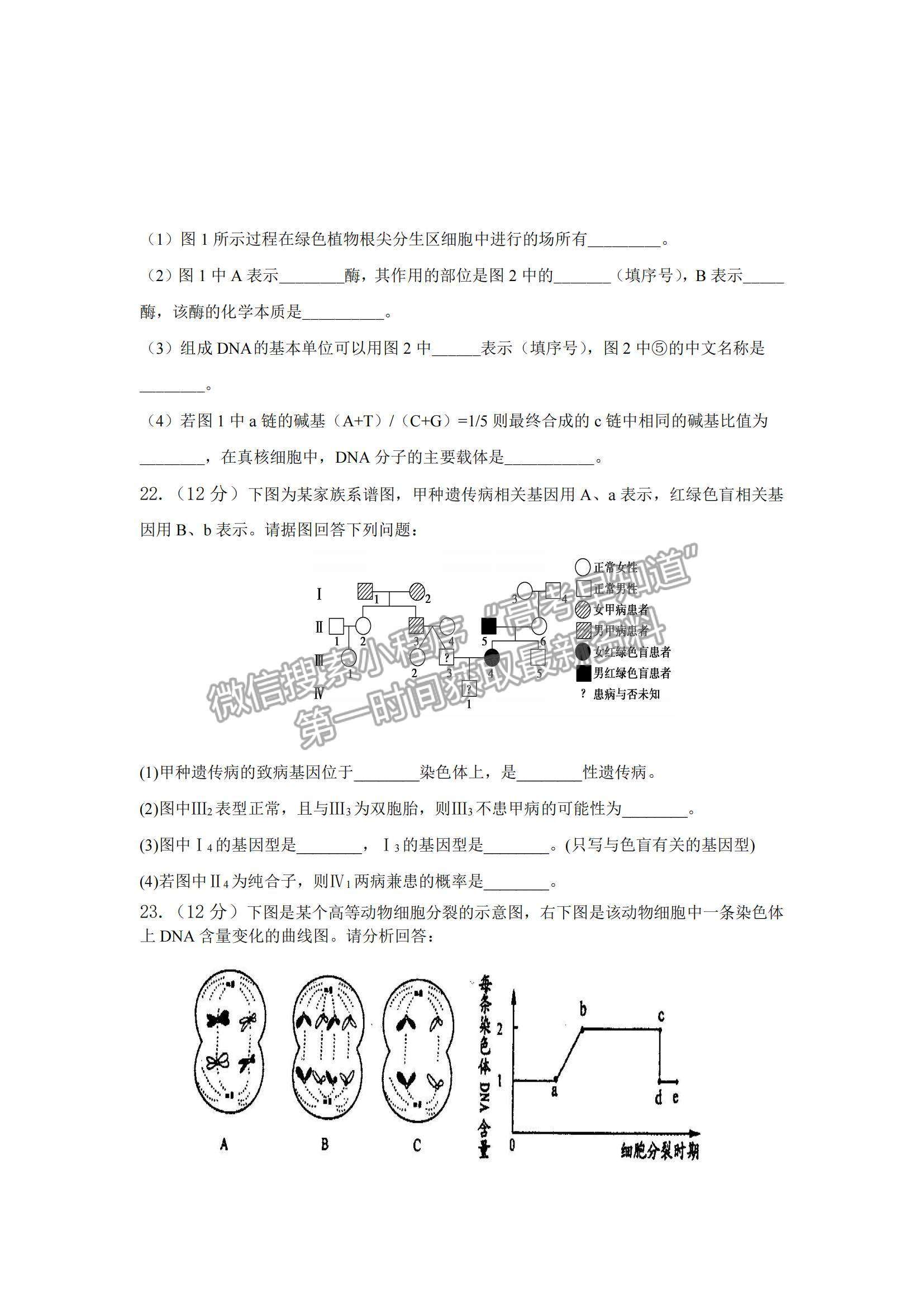 2021遼寧省六校高一下學(xué)期期中聯(lián)考生物試題及參考答案